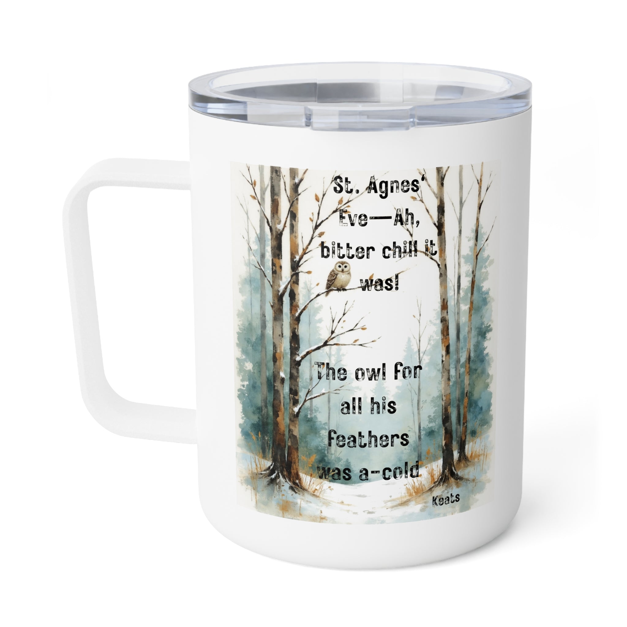 Mug- St Agnes Eve, Ah-Bitter Chill Owl in Snowy Woods Design