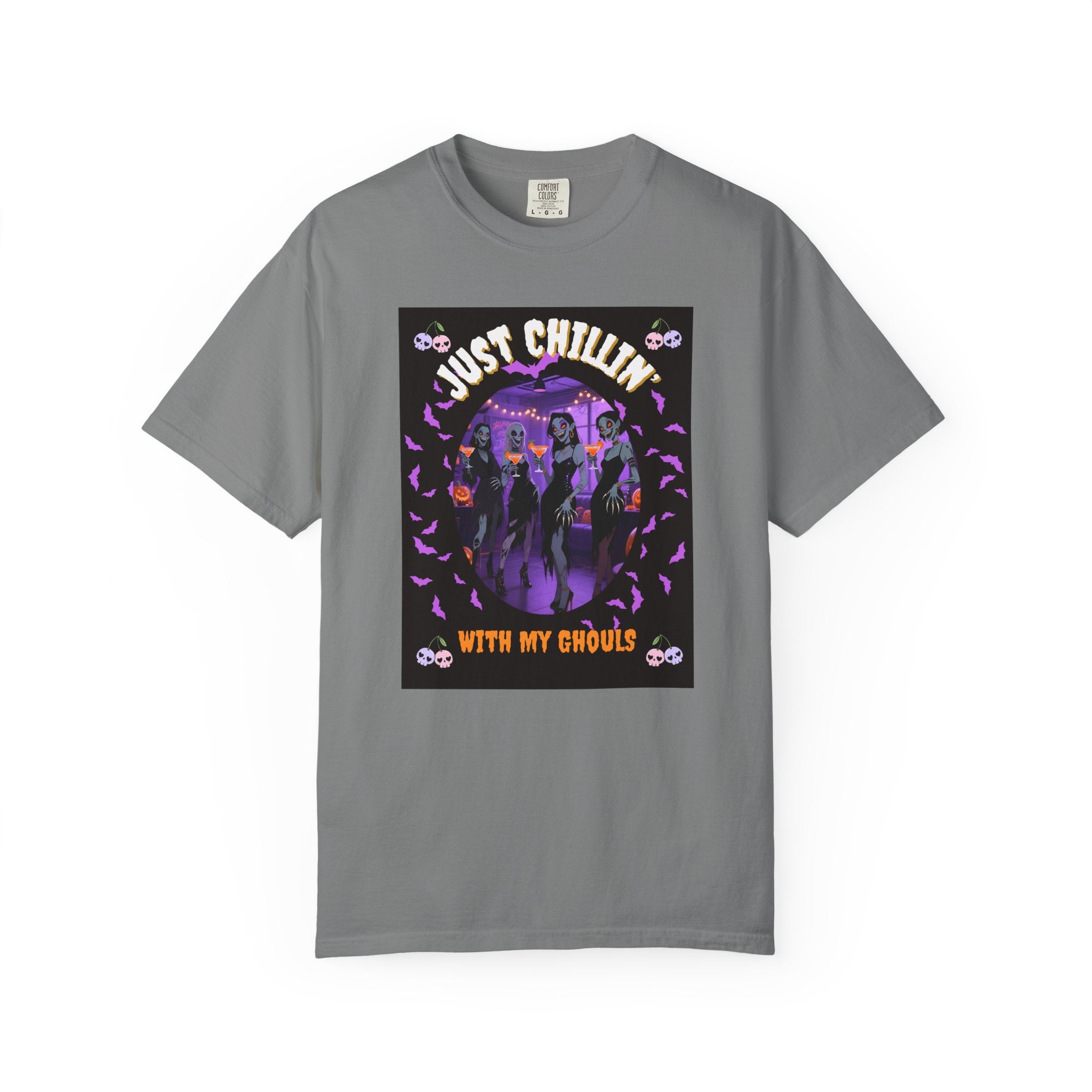 Just Chillin' With My Ghouls, Halloween Graphic Tee, Unisex Garment-Dyed T-Shirt, Spooky Shirt, Halloween Costume, Fall Fashion, Holiday Apparel