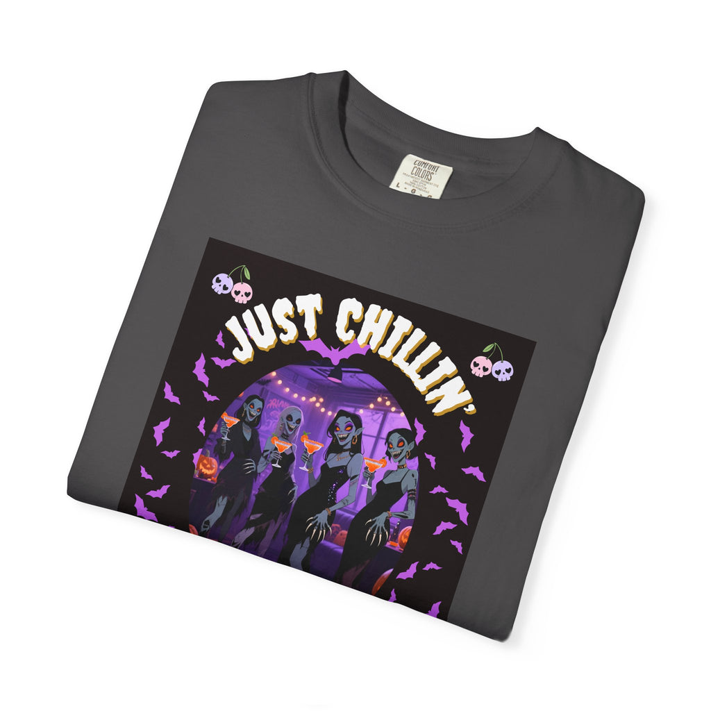 Just Chillin' With My Ghouls, Halloween Graphic Tee, Unisex Garment-Dyed T-Shirt, Spooky Shirt, Halloween Costume, Fall Fashion, Holiday Apparel