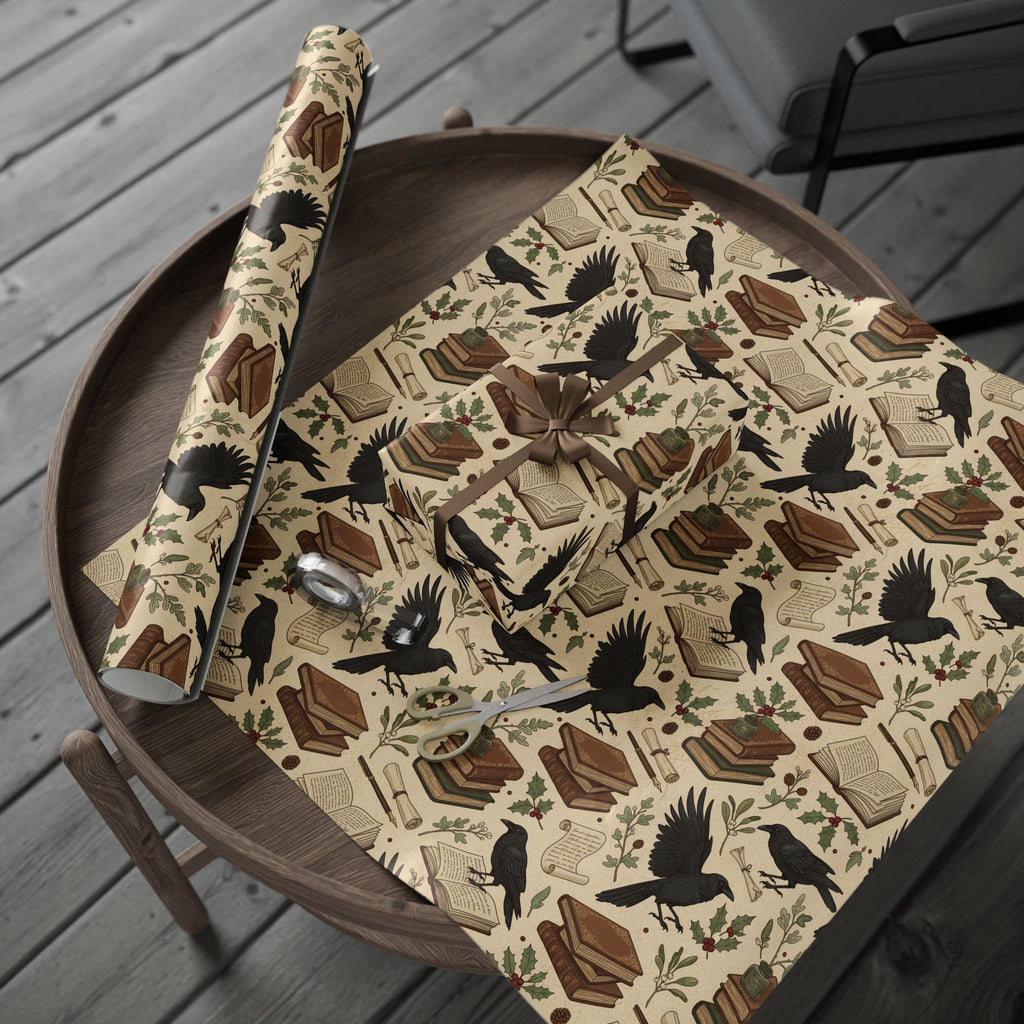 Bookish Raven Wrapping Paper — Literary Holiday Gift Wrap-Dark Academia