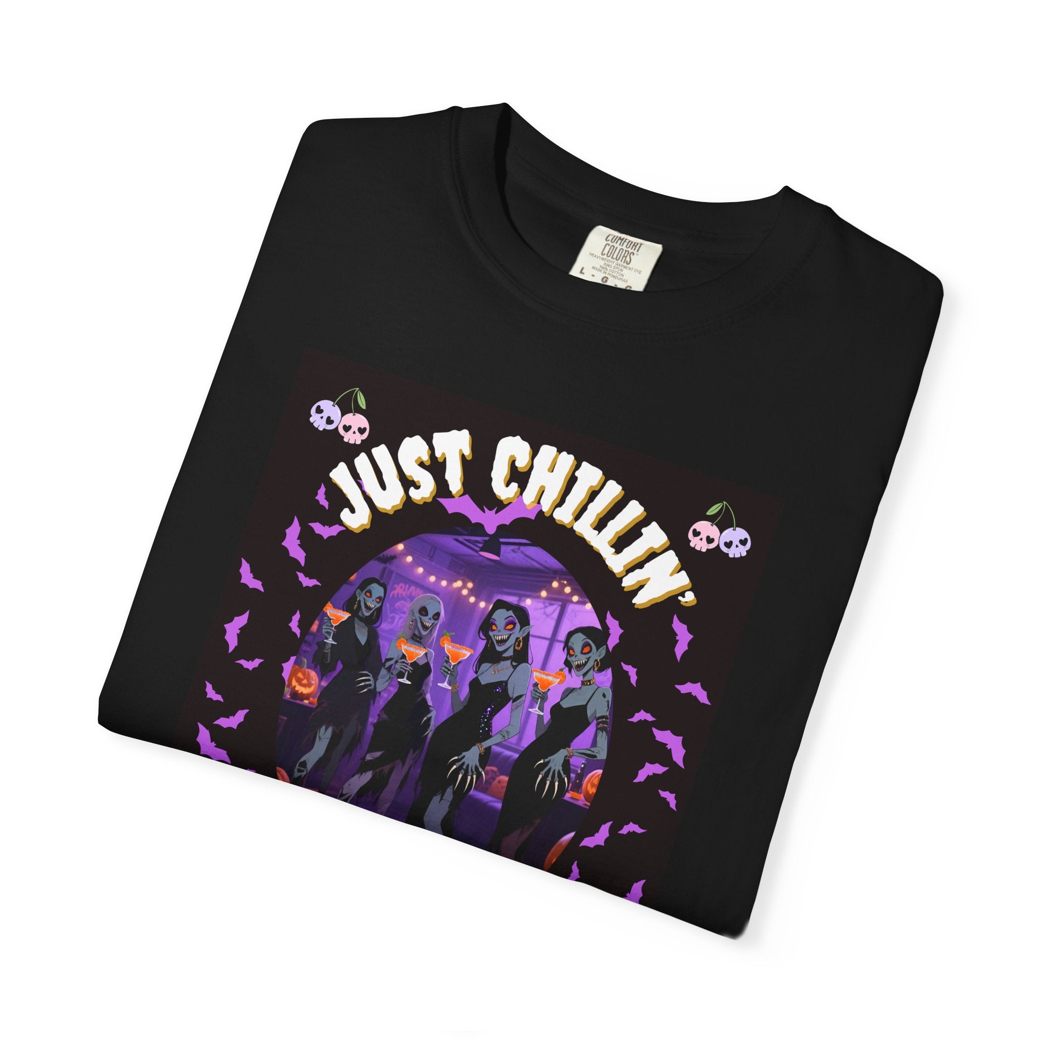Just Chillin' With My Ghouls, Halloween Graphic Tee, Unisex Garment-Dyed T-Shirt, Spooky Shirt, Halloween Costume, Fall Fashion, Holiday Apparel