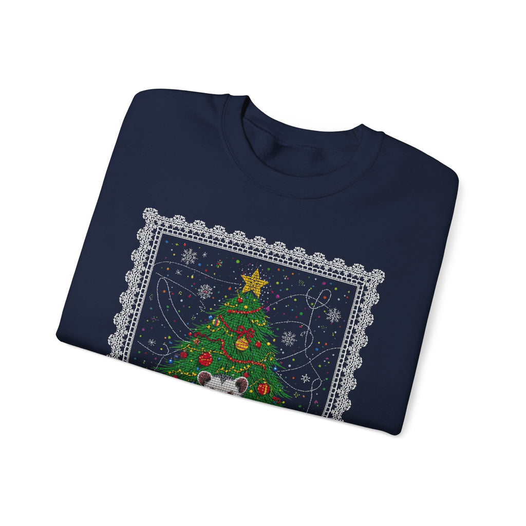 Christmas Tree & Possum Crewneck Sweatshirt – Cute Holiday Ugly Sweater Design