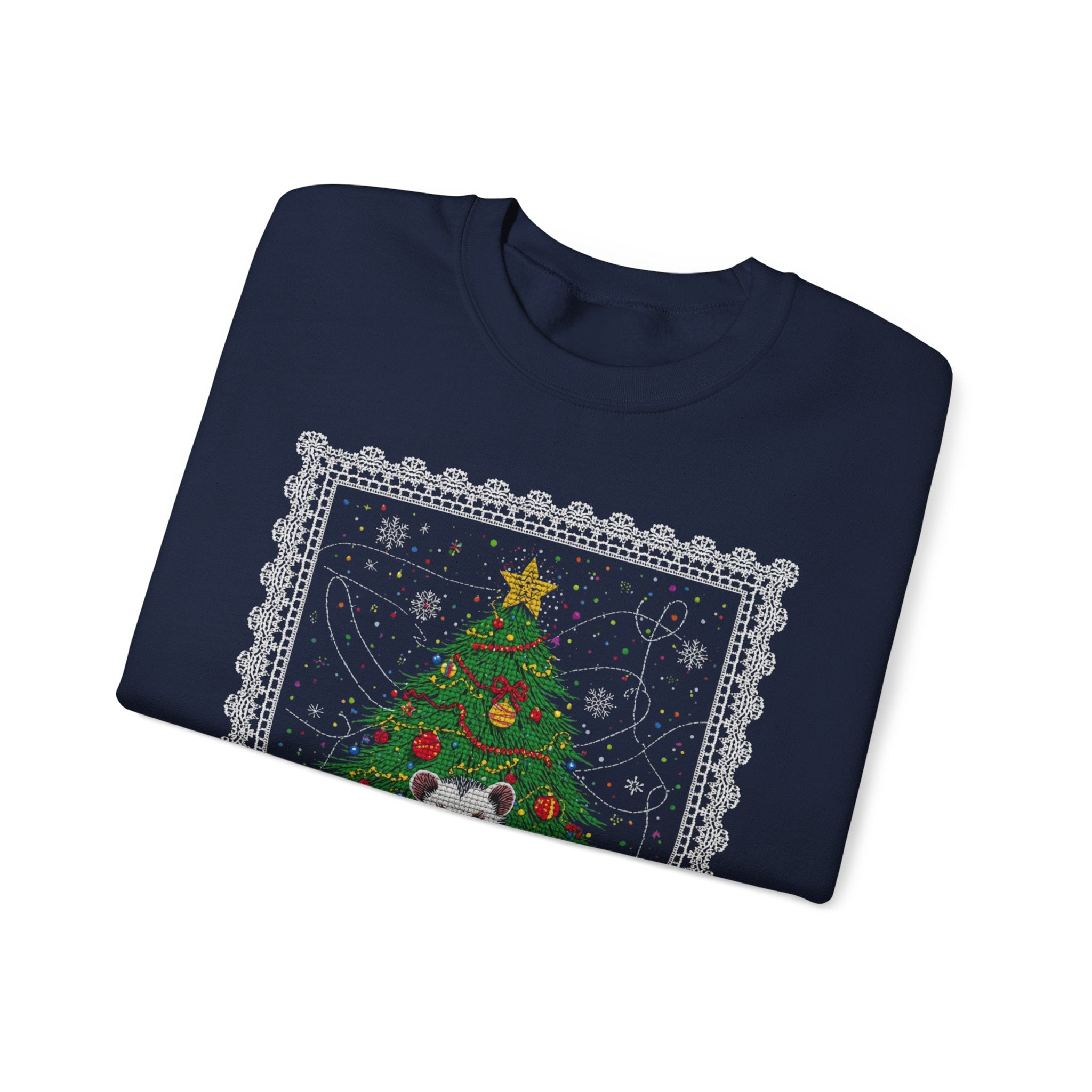 Christmas Tree & Possum Crewneck Sweatshirt – Cute Holiday Ugly Sweater Design