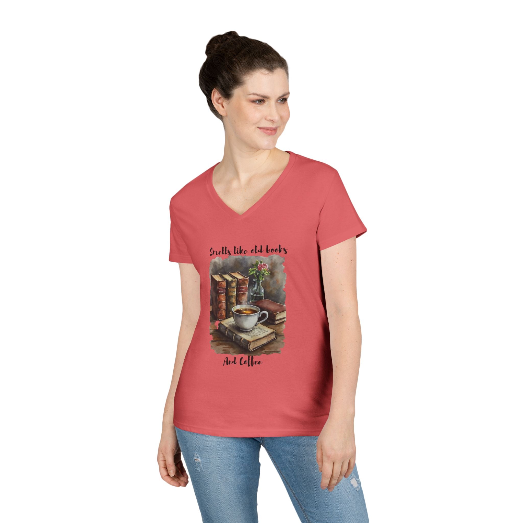 Vintage Book and Coffee Ladies' V-Neck T-Shirt