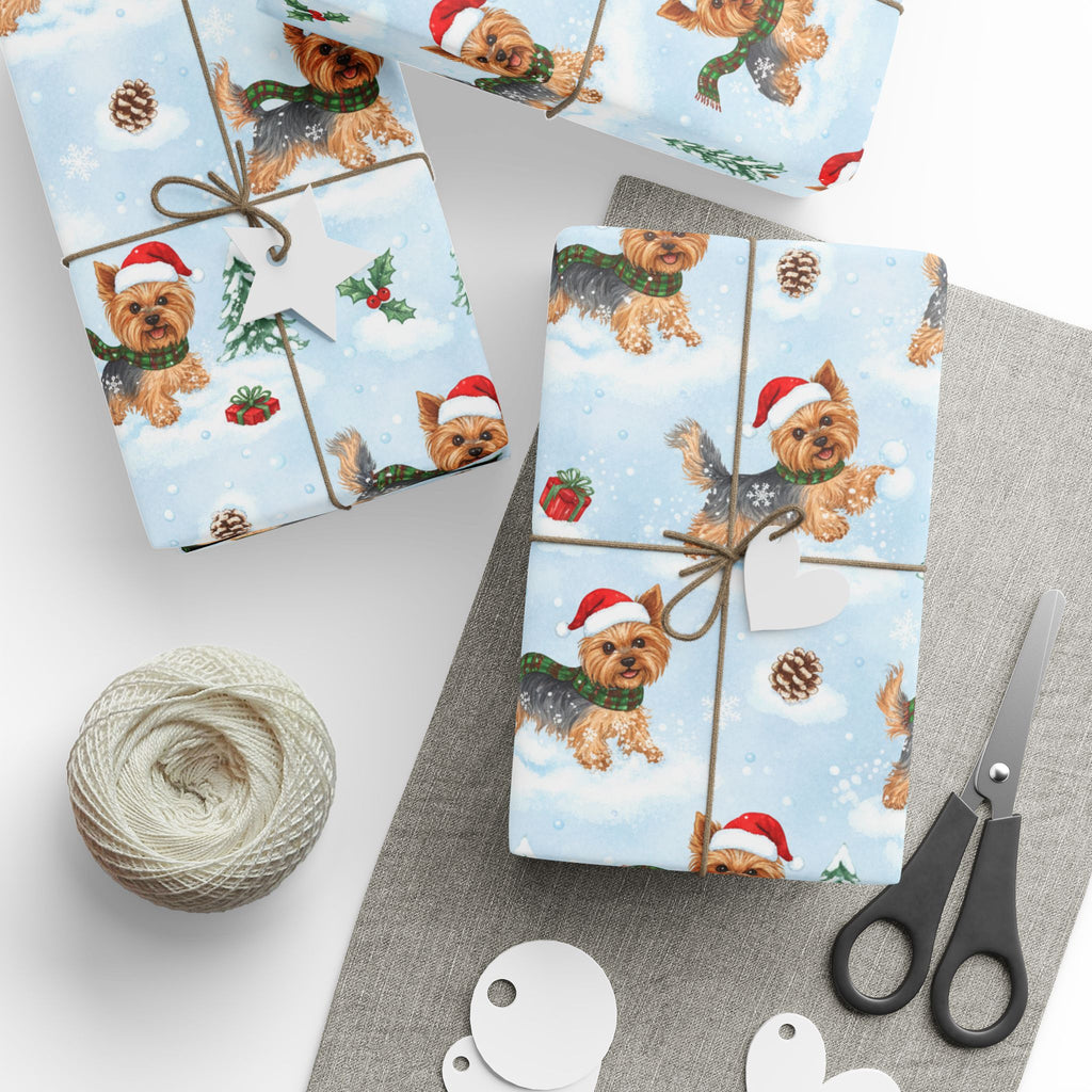 Christmas Yorkie Wrapping Paper Roll — Cute Yorkie in Santa Hat Holiday Gift Wrap