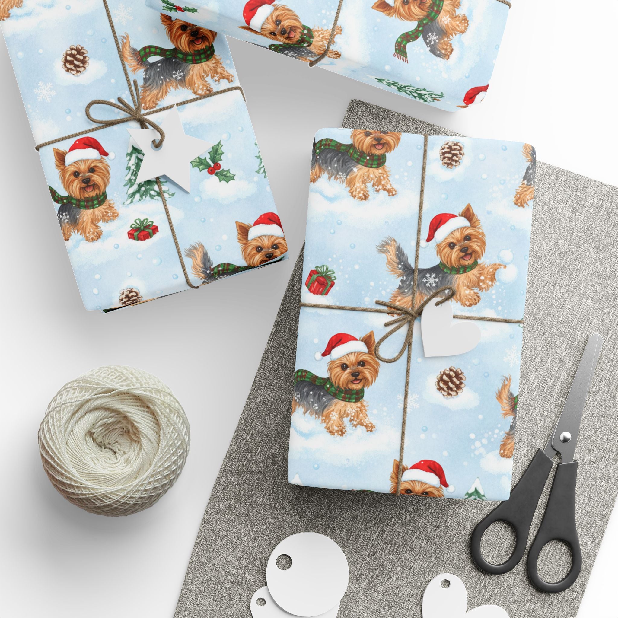 Christmas Yorkie Wrapping Paper Roll — Cute Yorkie in Santa Hat Holiday Gift Wrap