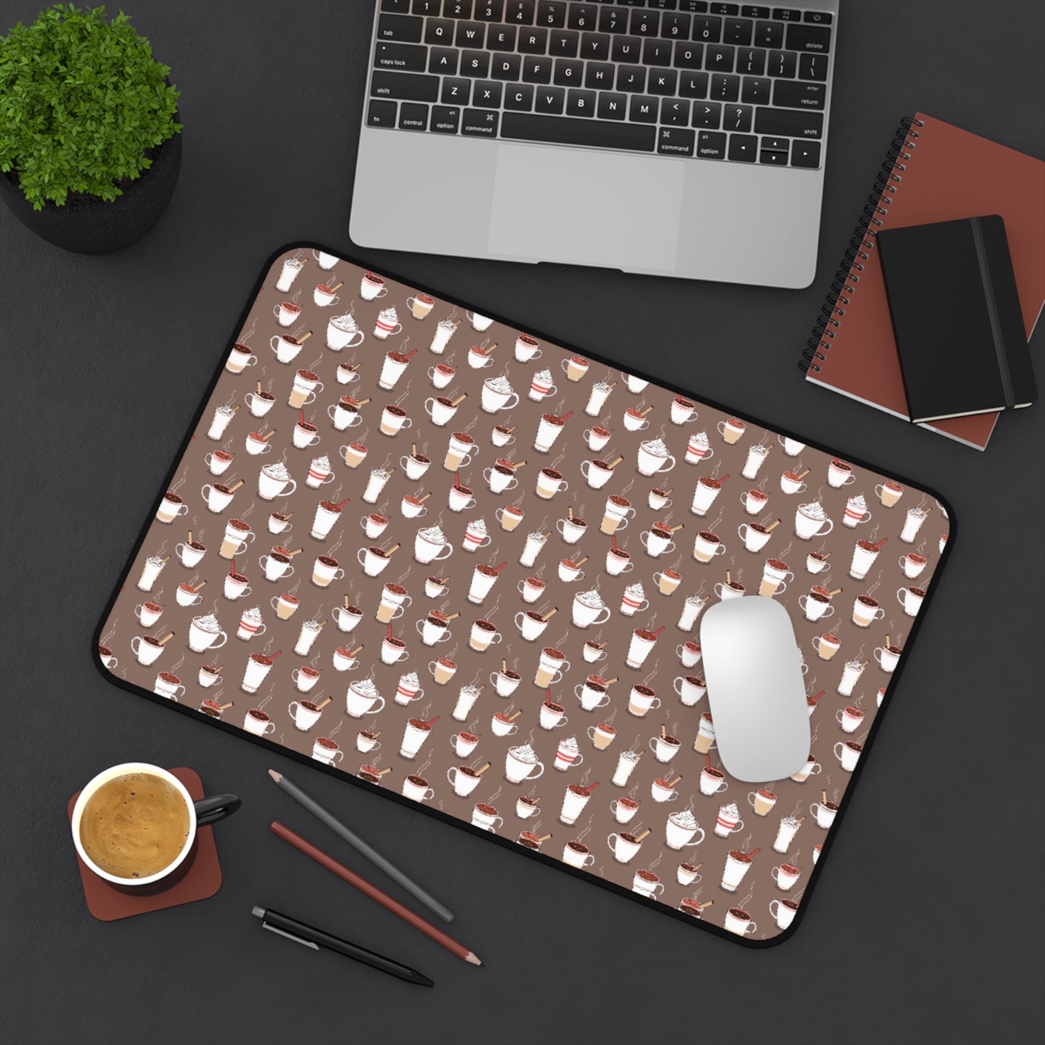 Desk Mat - Cute Coffee Mugs Pattern