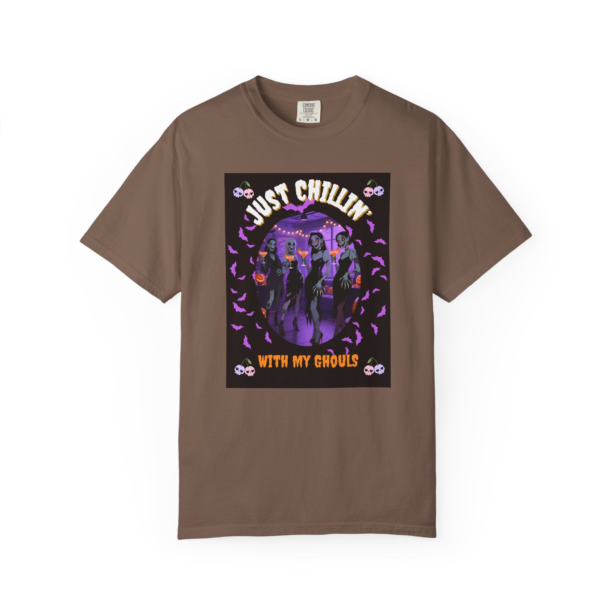 Just Chillin' With My Ghouls, Halloween Graphic Tee, Unisex Garment-Dyed T-Shirt, Spooky Shirt, Halloween Costume, Fall Fashion, Holiday Apparel