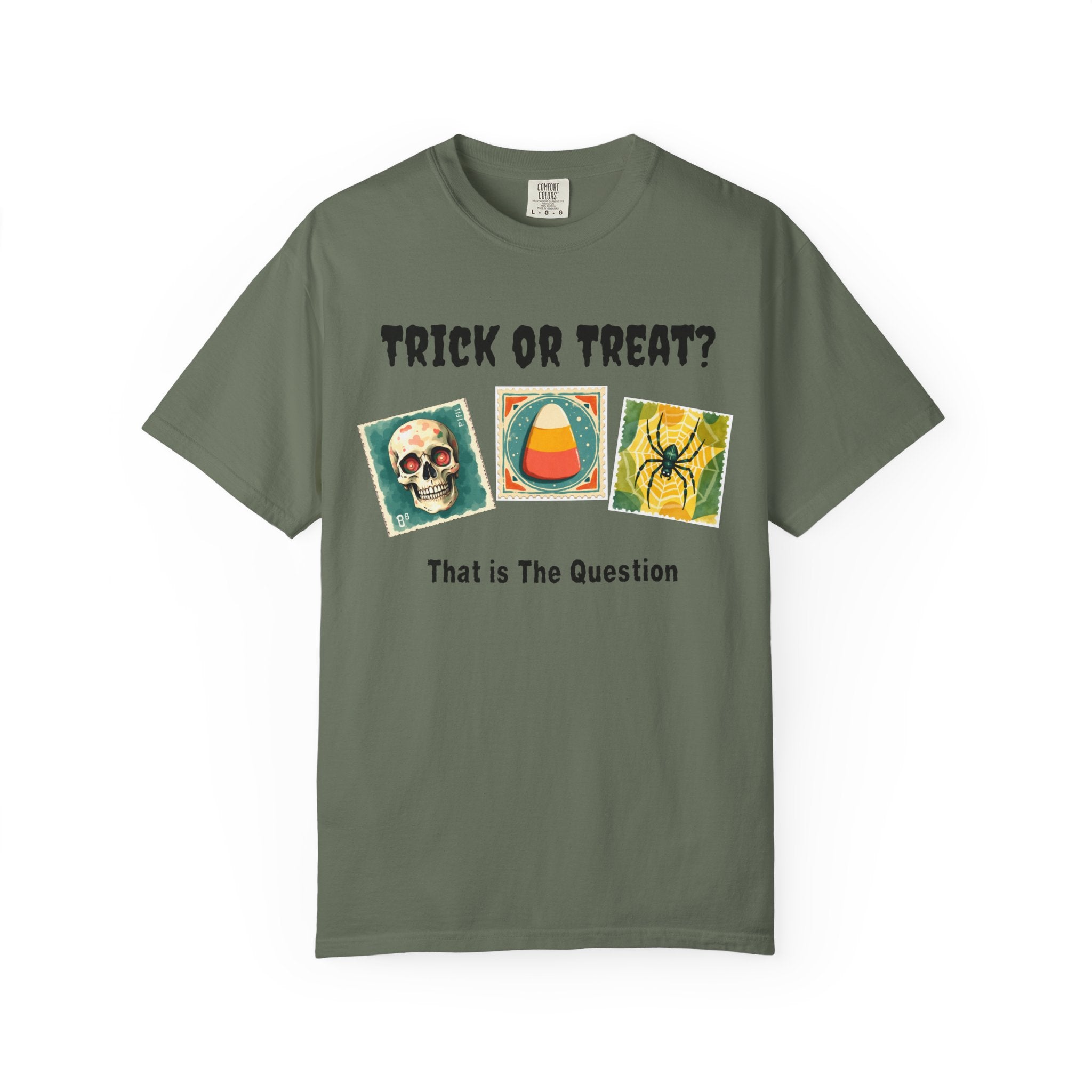 Trick or Treat-That is The Question. Skull, candy corn, and Spider