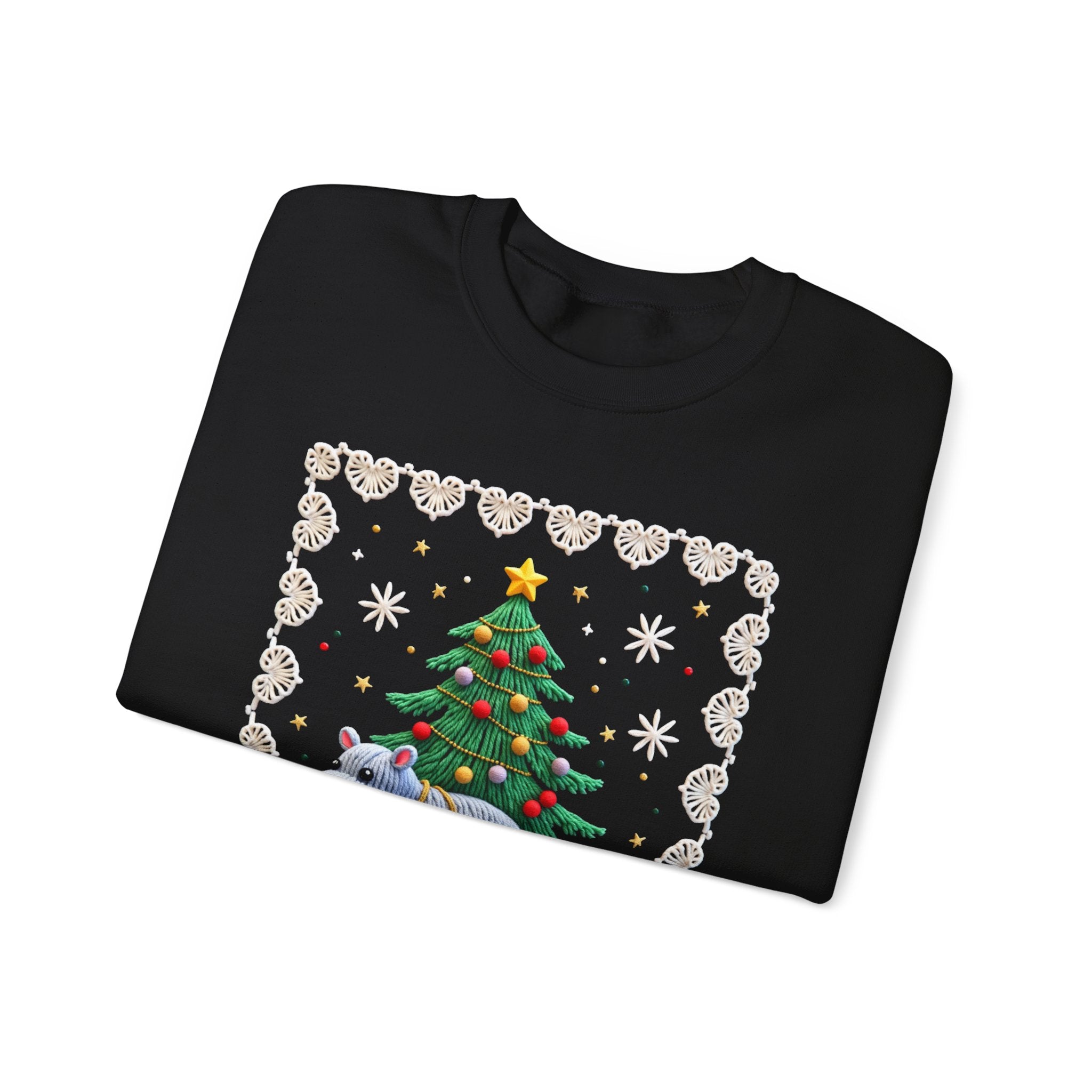Hippo Under Christmas Tree Sweatshirt - Cute Holiday Crewneck