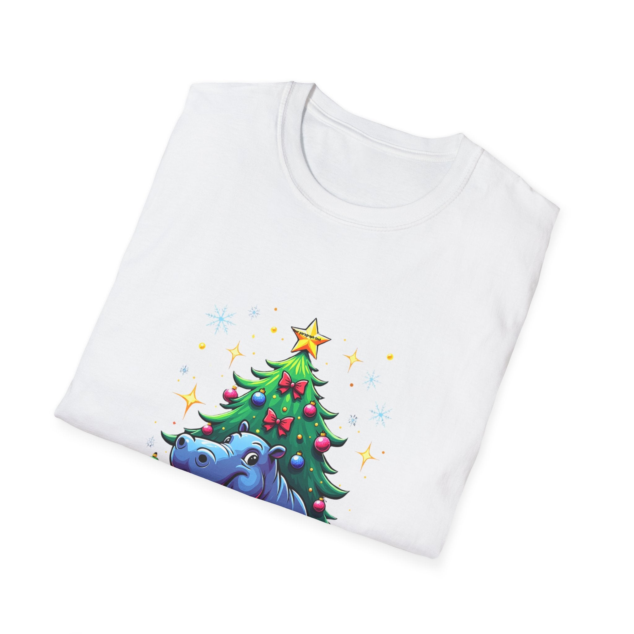 Christmas Hippo T-Shirt — Cute Rhino with Tree & Gifts Holiday Tee