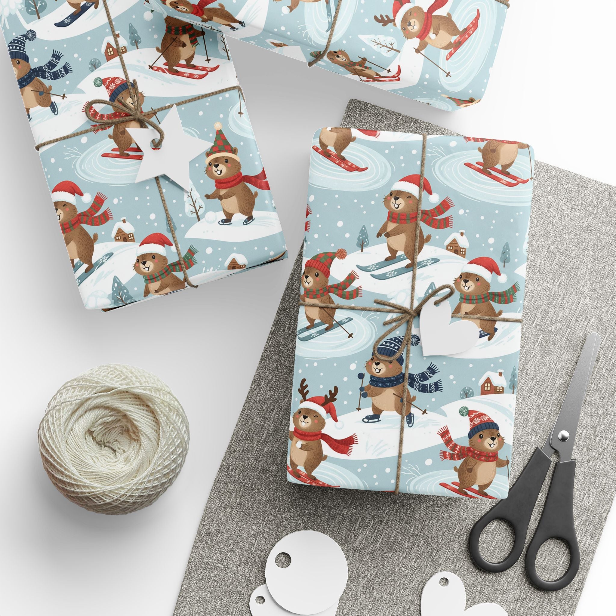Christmas Sloth Wrapping Paper Roll — Cute Winter Sloths on Light Blue Holiday Gift Wrap