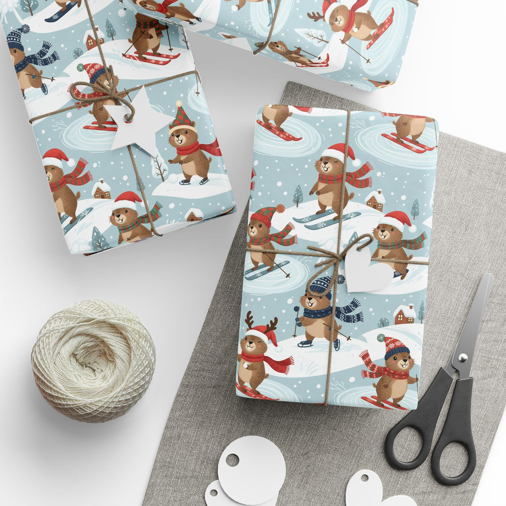 Christmas Sloth Wrapping Paper Roll — Cute Winter Sloths on Light Blue Holiday Gift Wrap
