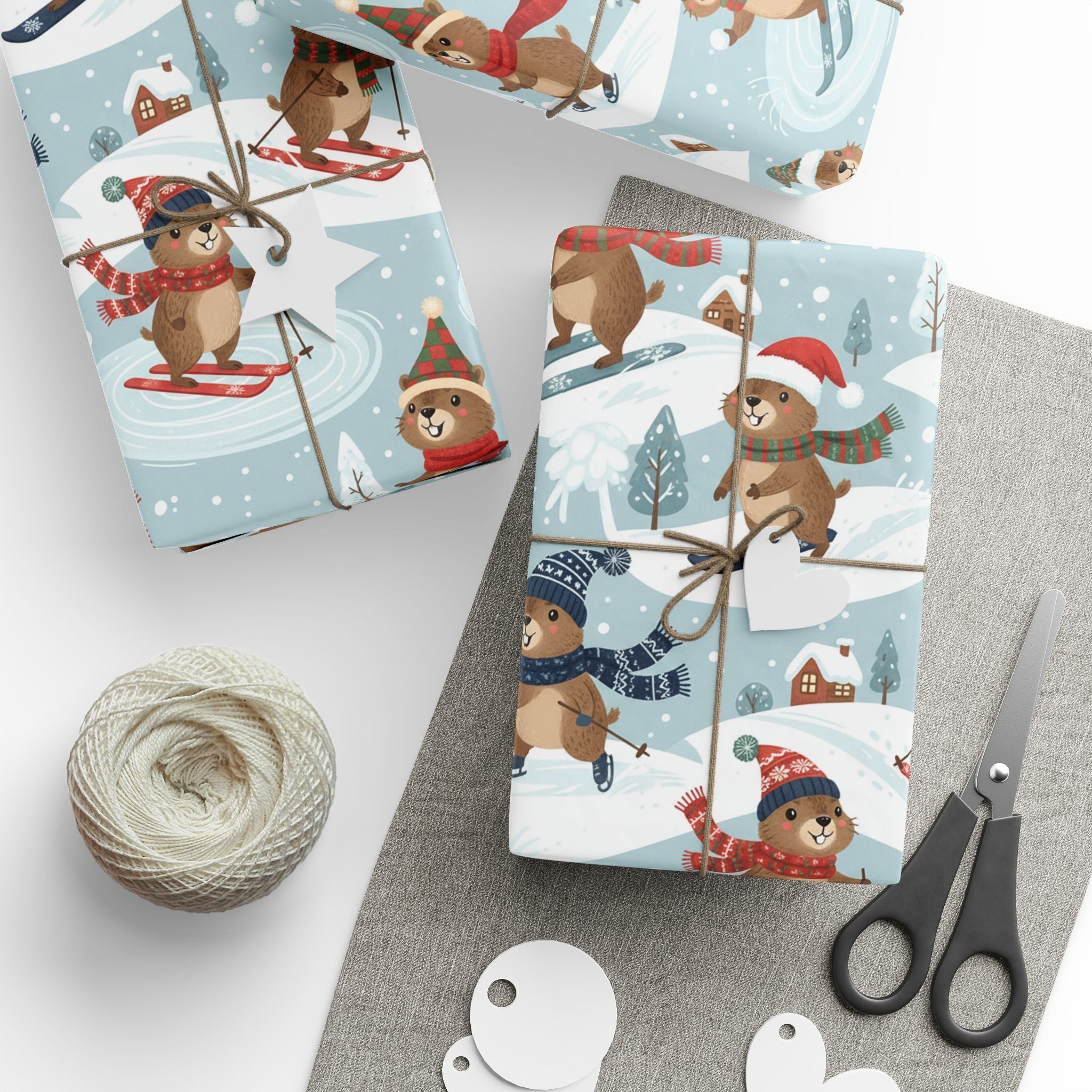 Christmas Groundhog Skiing Wrapping Paper — Cute Winter Holiday Gift Wrap