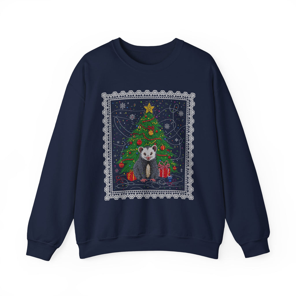 Christmas Tree & Possum Crewneck Sweatshirt – Cute Holiday Ugly Sweater Design