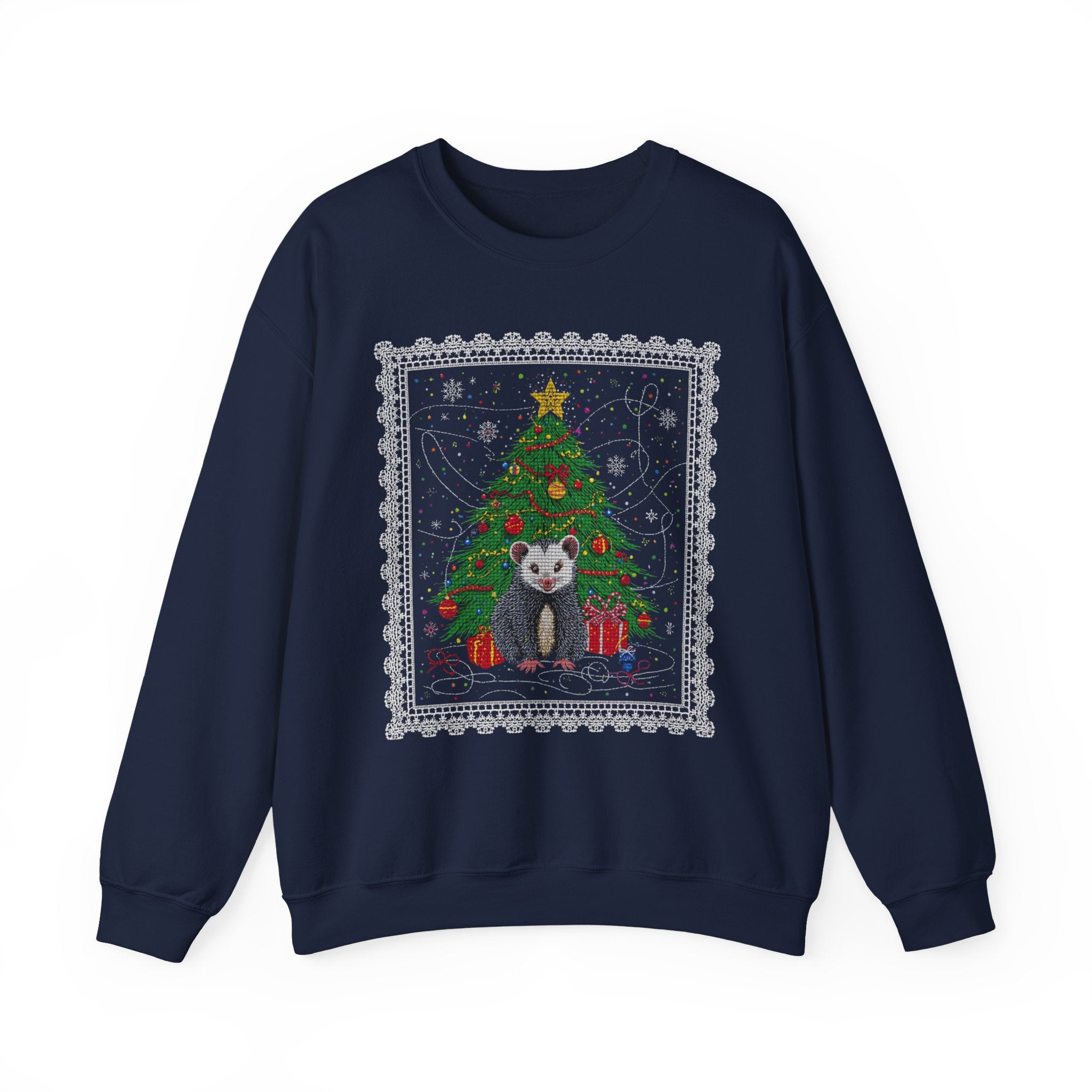 Christmas Tree & Possum Crewneck Sweatshirt – Cute Holiday Ugly Sweater Design