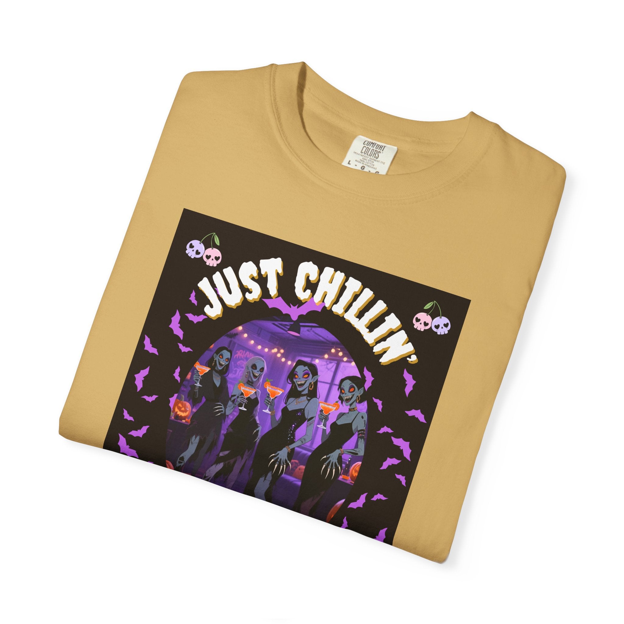 Just Chillin' With My Ghouls, Halloween Graphic Tee, Unisex Garment-Dyed T-Shirt, Spooky Shirt, Halloween Costume, Fall Fashion, Holiday Apparel