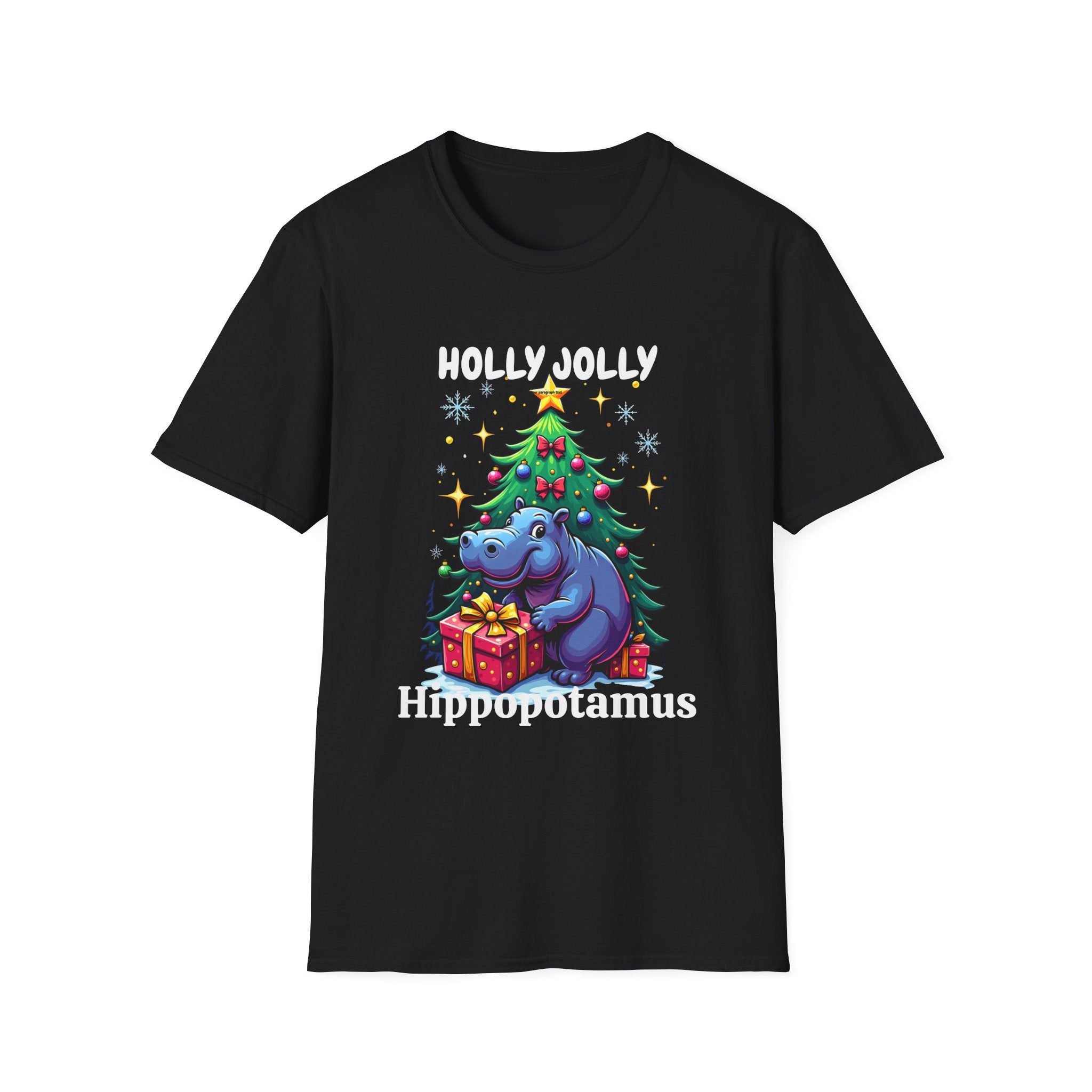 Christmas Hippo T-Shirt — Cute Rhino with Tree & Gifts Holiday Tee