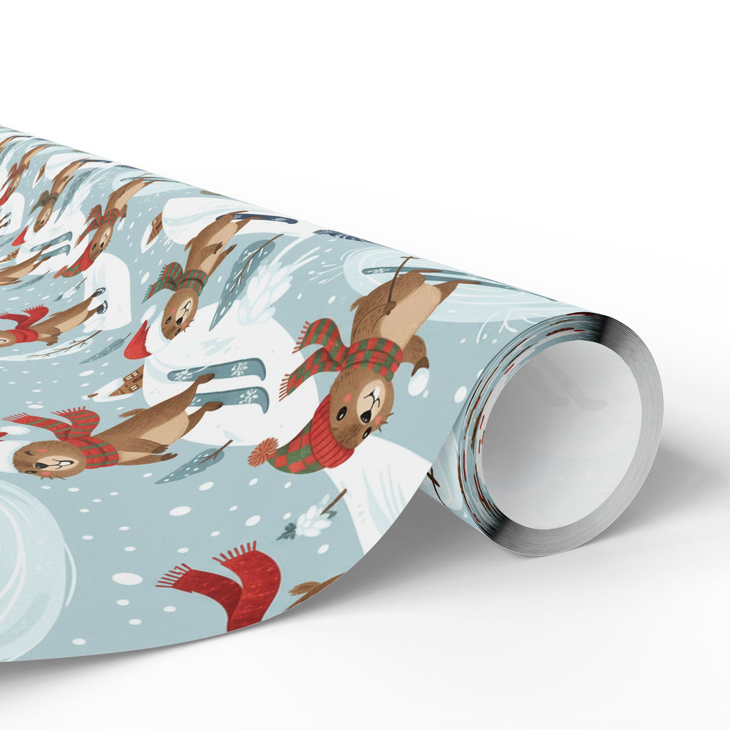 Christmas Sloth Wrapping Paper Roll — Cute Winter Sloths on Light Blue Holiday Gift Wrap