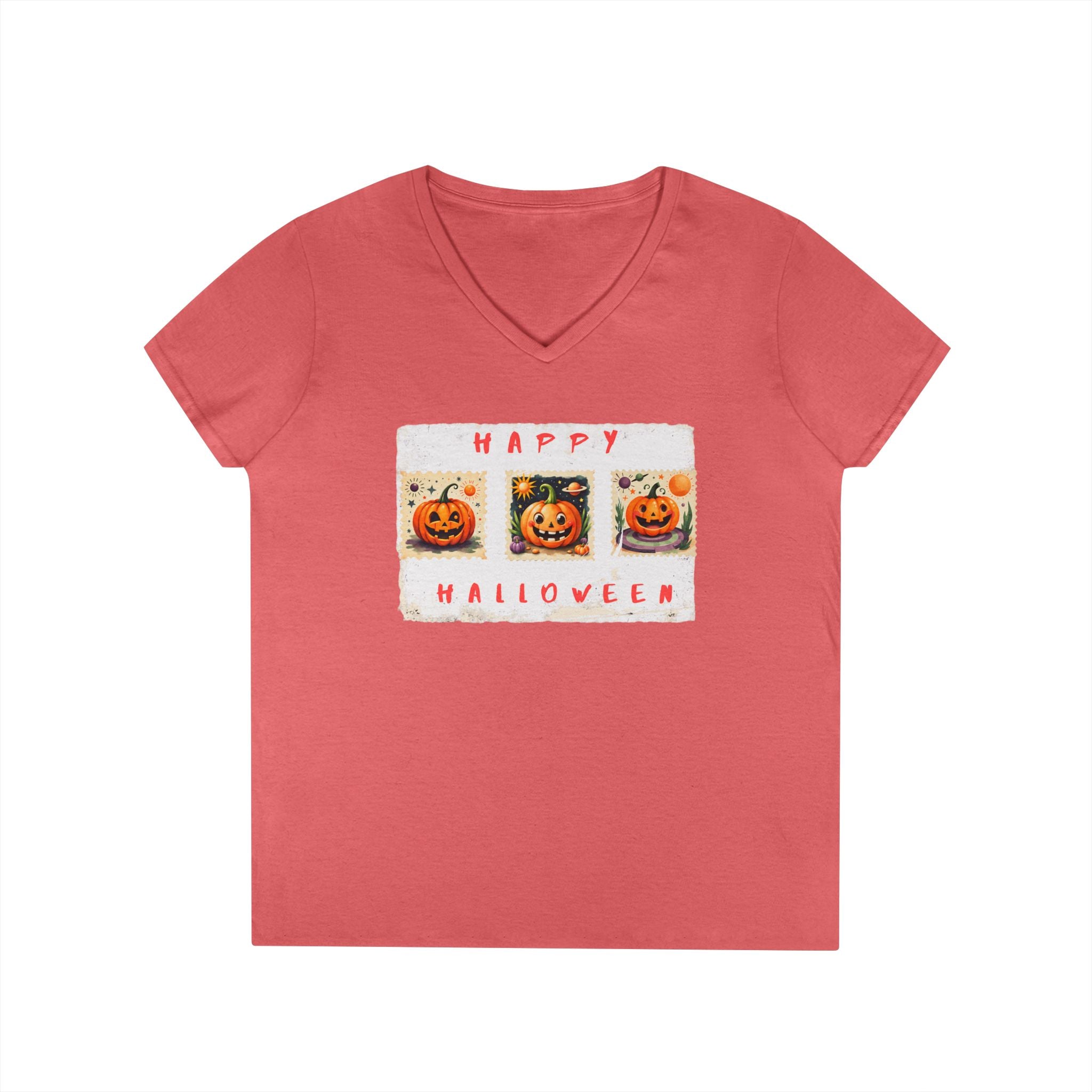 Halloween V-Neck T-Shirt, Fun Fall Fashion, Pumpkin Tee, Spooky Season Apparel, Cute Casual Halloween Shirt