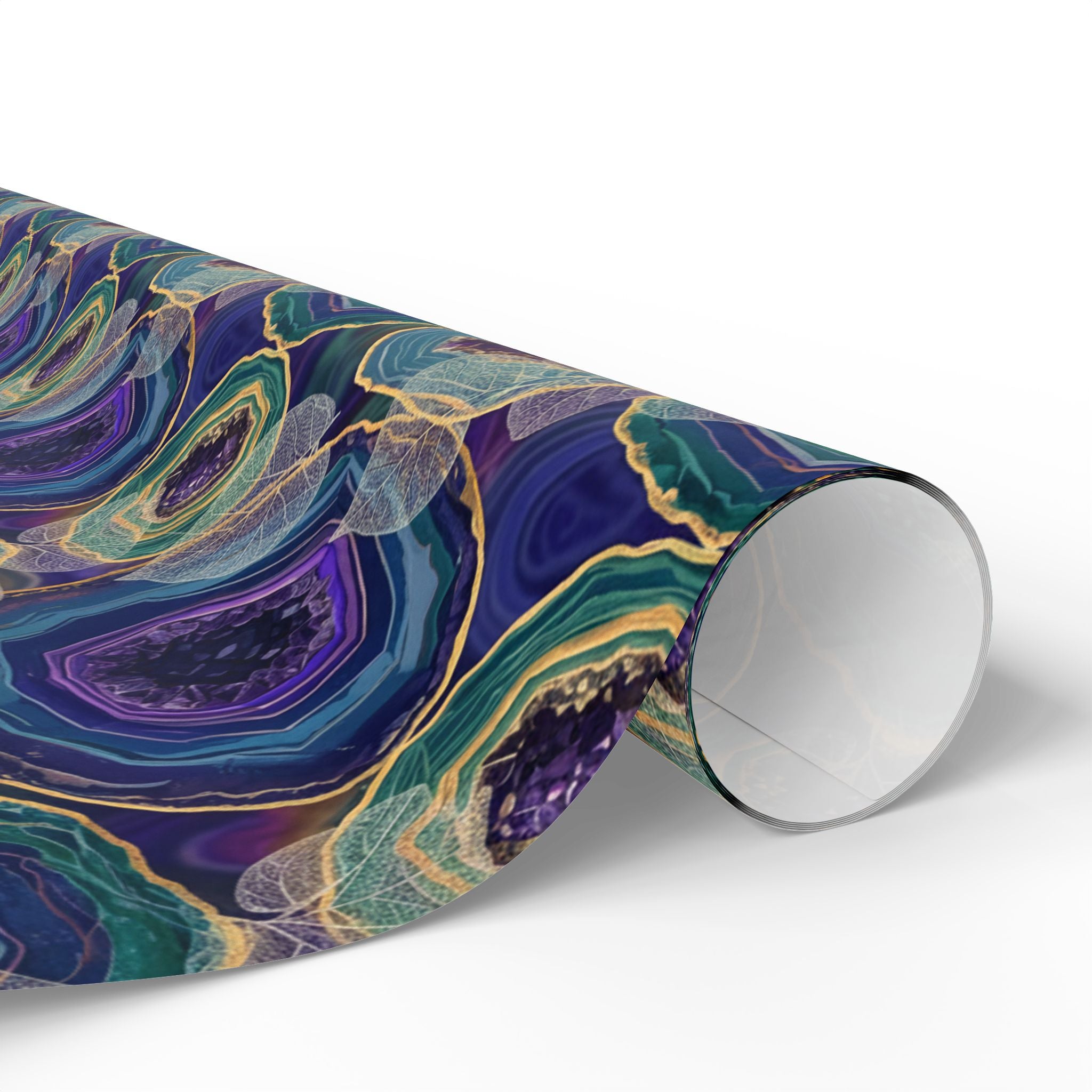 Agate Swirl Wrapping Paper — Blue & Teal Geode Gift Wrap with Leaves