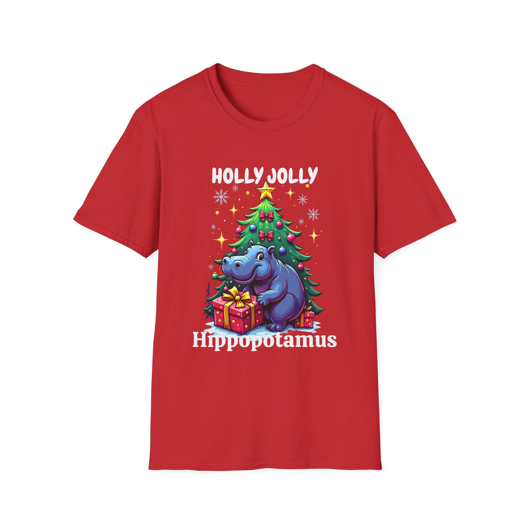 Christmas Hippo T-Shirt — Cute Rhino with Tree & Gifts Holiday Tee