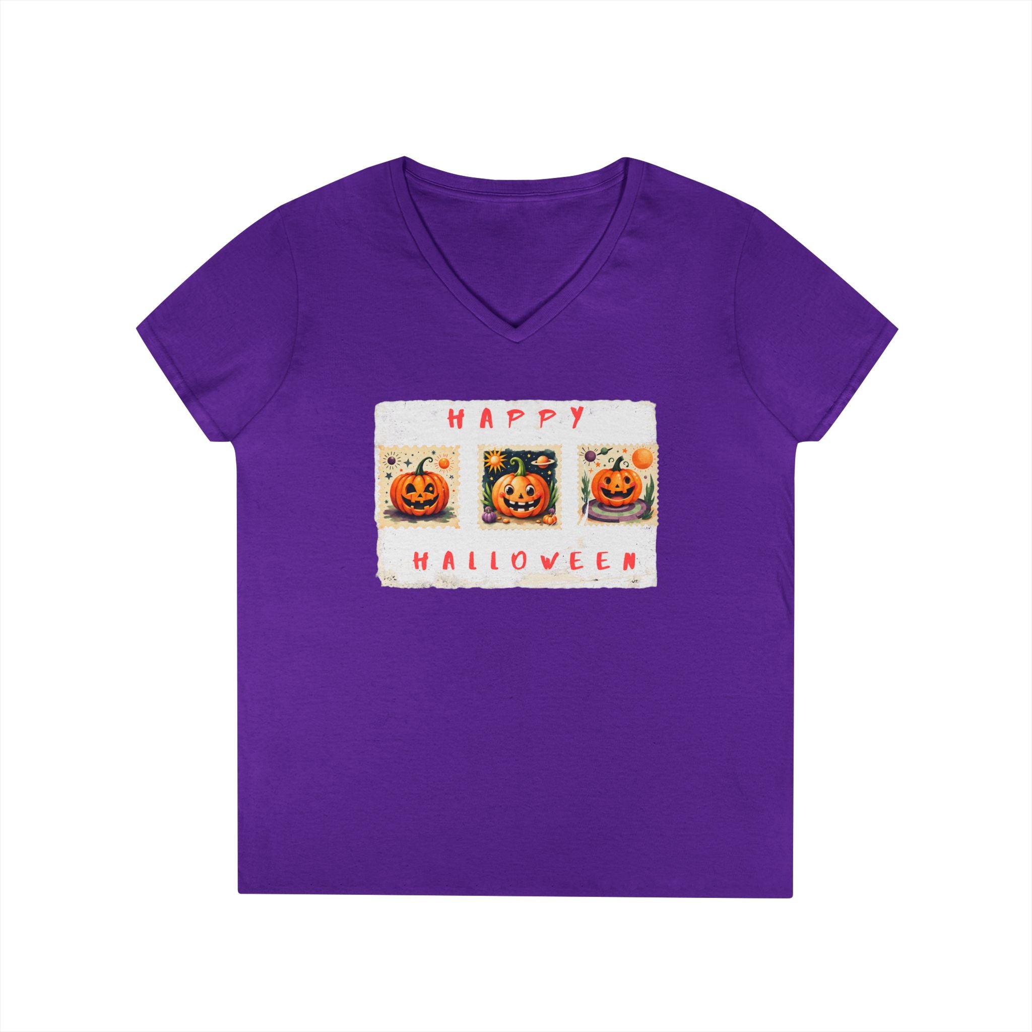 Halloween V-Neck T-Shirt, Fun Fall Fashion, Pumpkin Tee, Spooky Season Apparel, Cute Casual Halloween Shirt