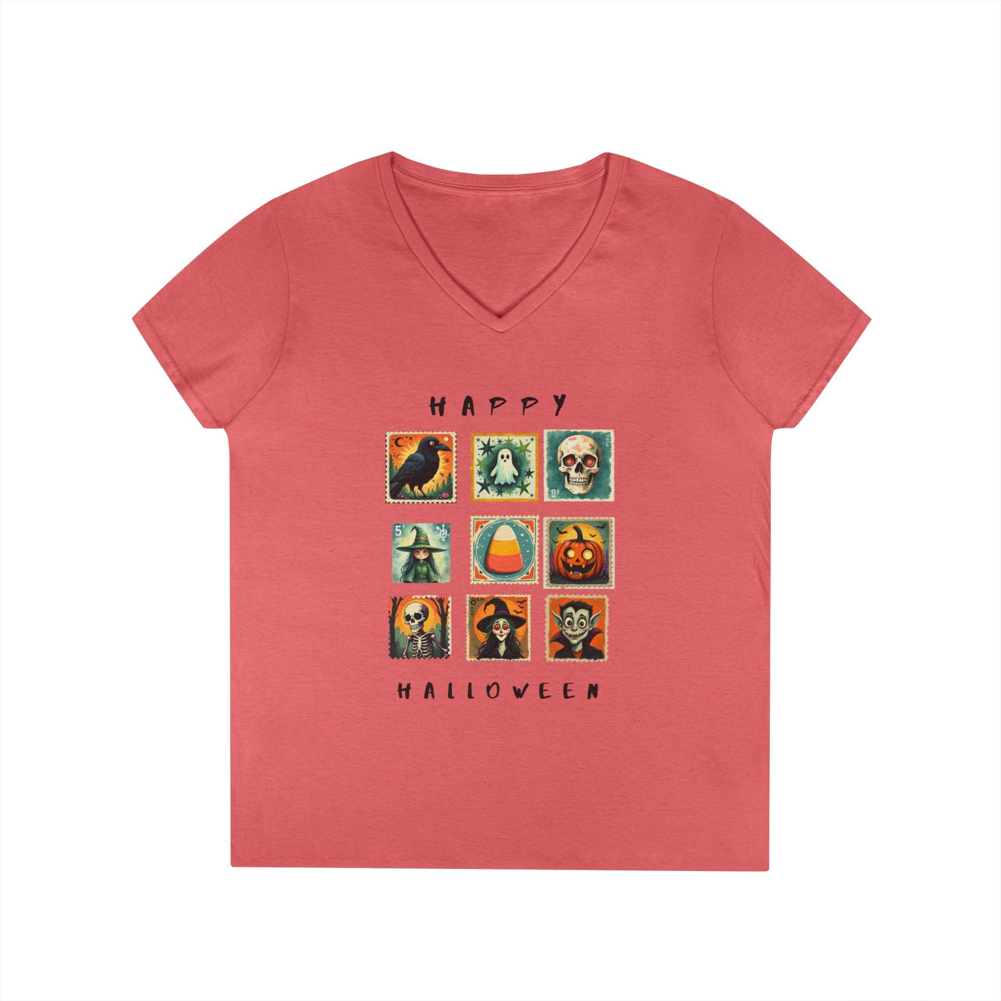 Halloween V-Neck T-Shirt, Spooky Tee, Women's Fall Shirt, Trick or Treat Top, Halloween Costume, Ghostly Vibes, Perfect for October