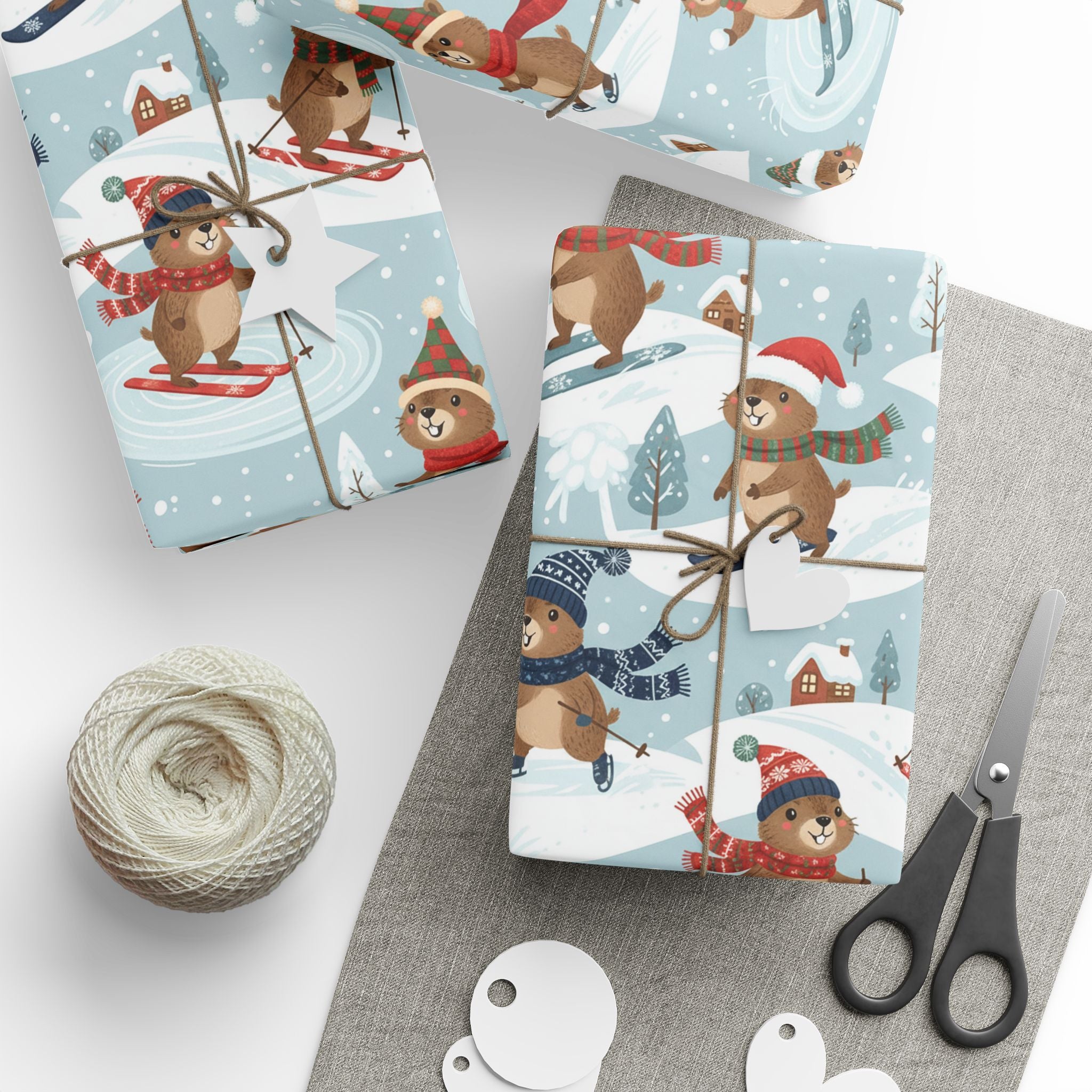 Christmas Groundhog Skiing Wrapping Paper — Cute Winter Holiday Gift Wrap