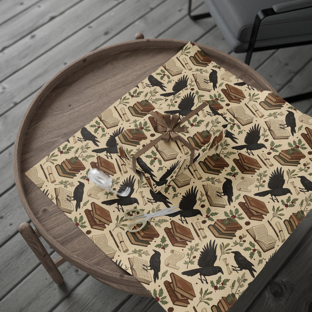 Bookish Raven Wrapping Paper — Literary Holiday Gift Wrap-Dark Academia
