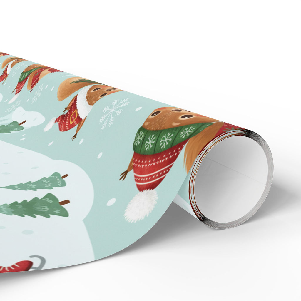 Christmas Squirrel Wrapping Paper - Cute Holiday Gift Wrap with Sledding Squirrels