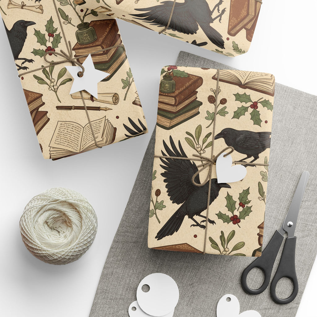 Bookish Raven Wrapping Paper — Literary Holiday Gift Wrap-Dark Academia