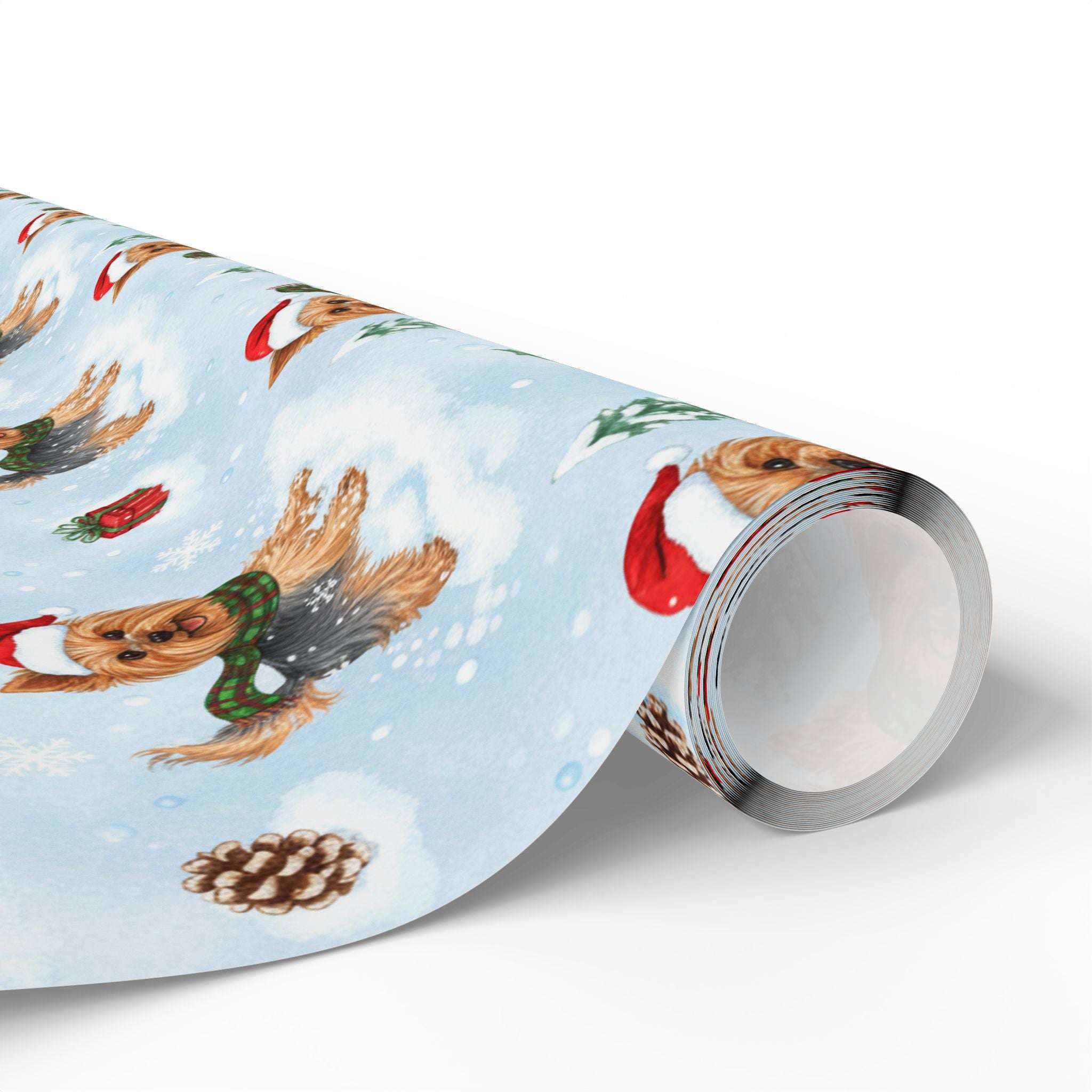 Christmas Yorkie Wrapping Paper Roll — Cute Yorkie in Santa Hat Holiday Gift Wrap
