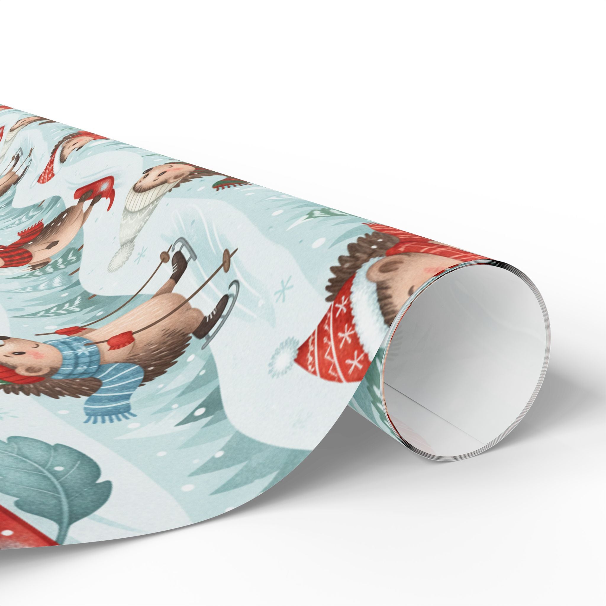 Cute Winter Hedgehog Christmas Wrapping Paper Roll — Festive Snowy Holiday Gift Wrap