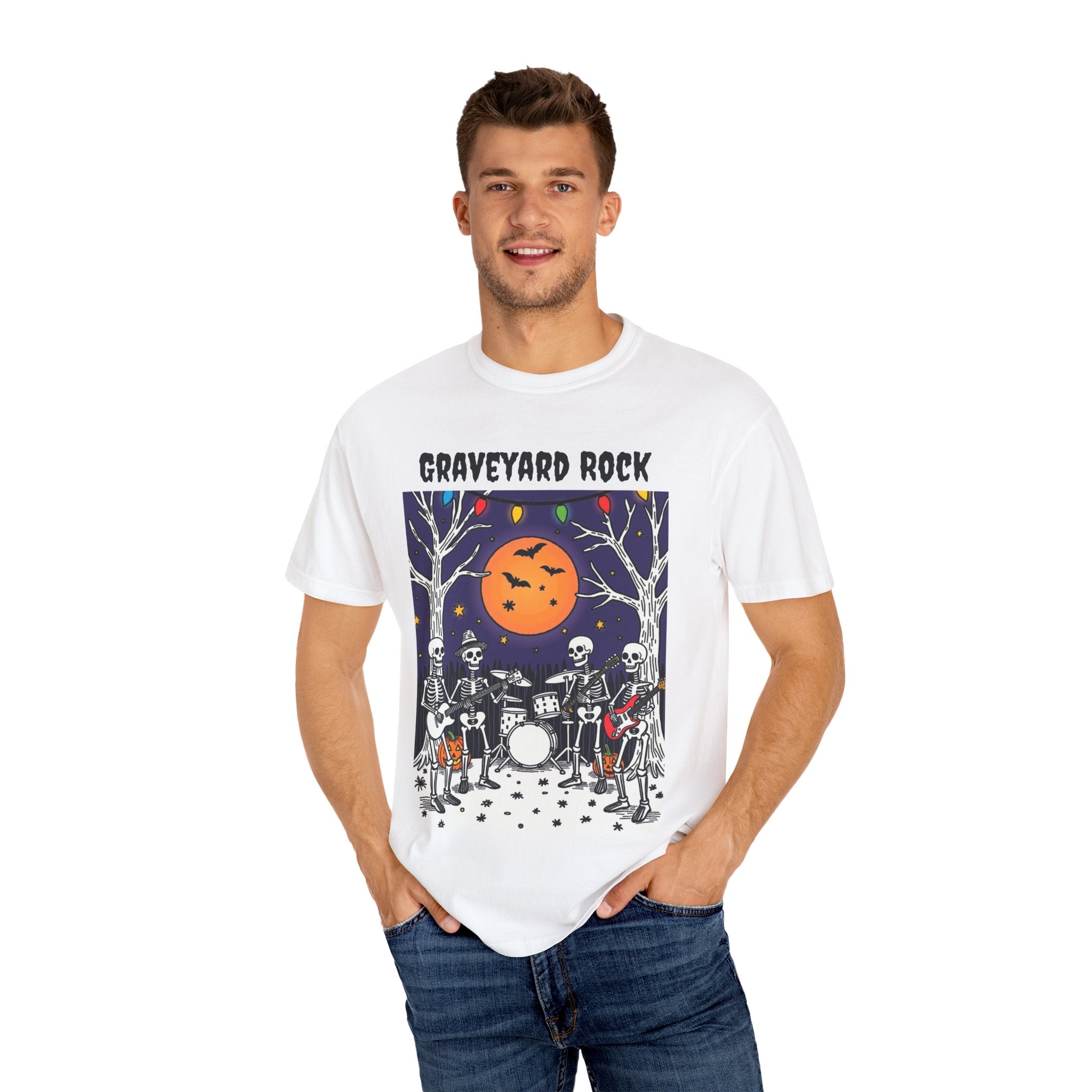 Halloween Graphic Tee, Skeleton Band, Graveyard Rock, Spooky Shirt, Halloween Costume, Fall Fashion, Holiday Apparel