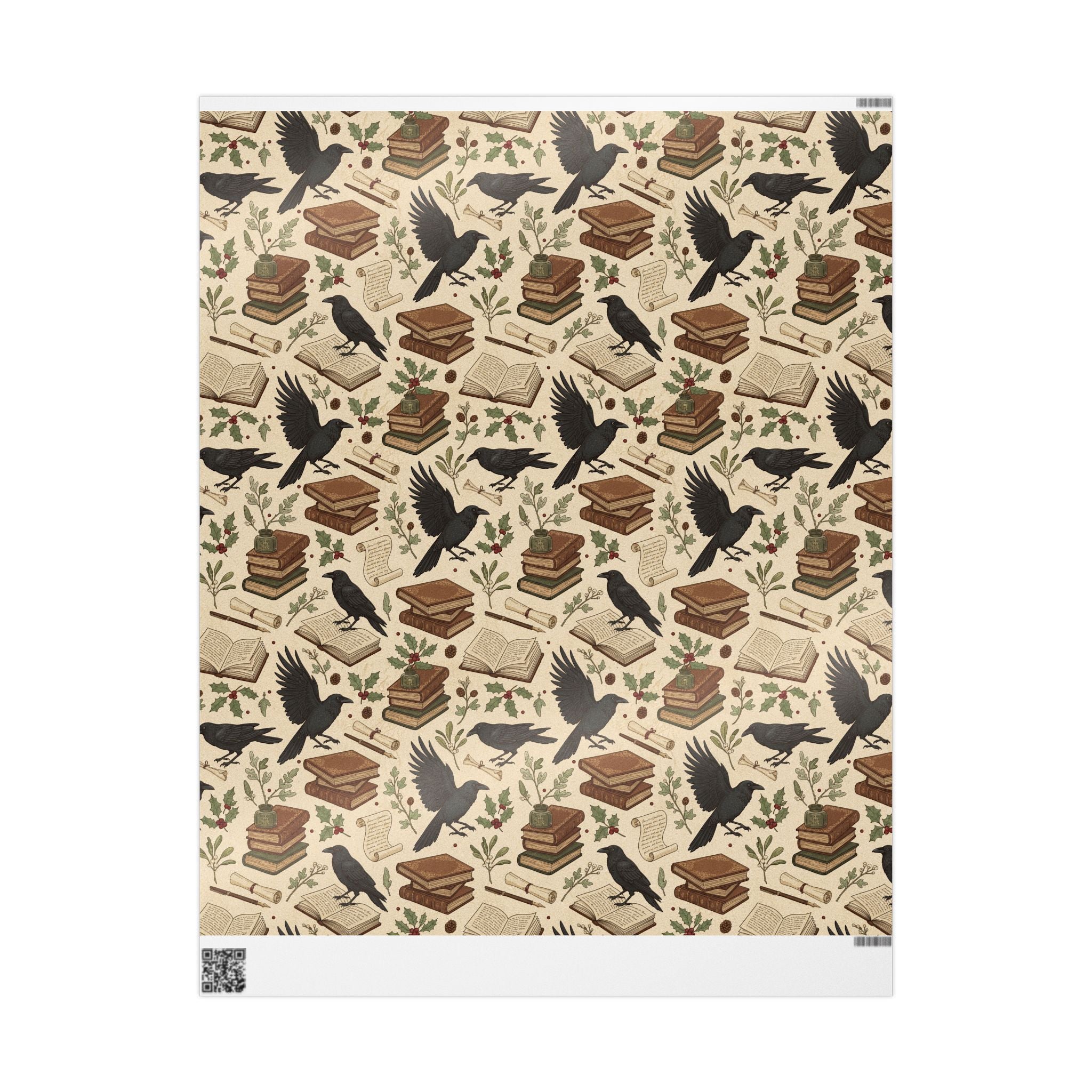 Bookish Raven Wrapping Paper — Literary Holiday Gift Wrap-Dark Academia