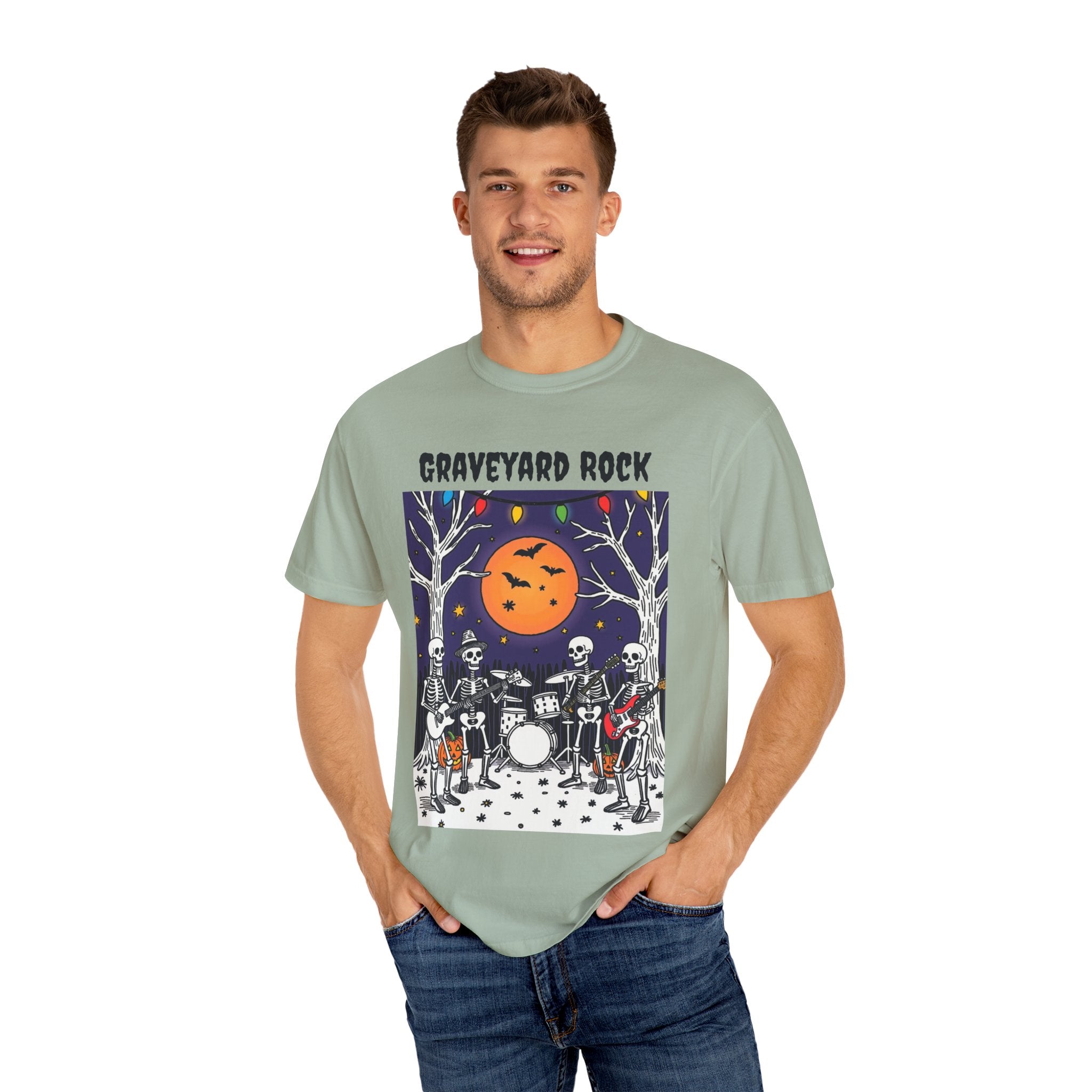 Halloween Graphic Tee, Skeleton Band, Graveyard Rock, Spooky Shirt, Halloween Costume, Fall Fashion, Holiday Apparel