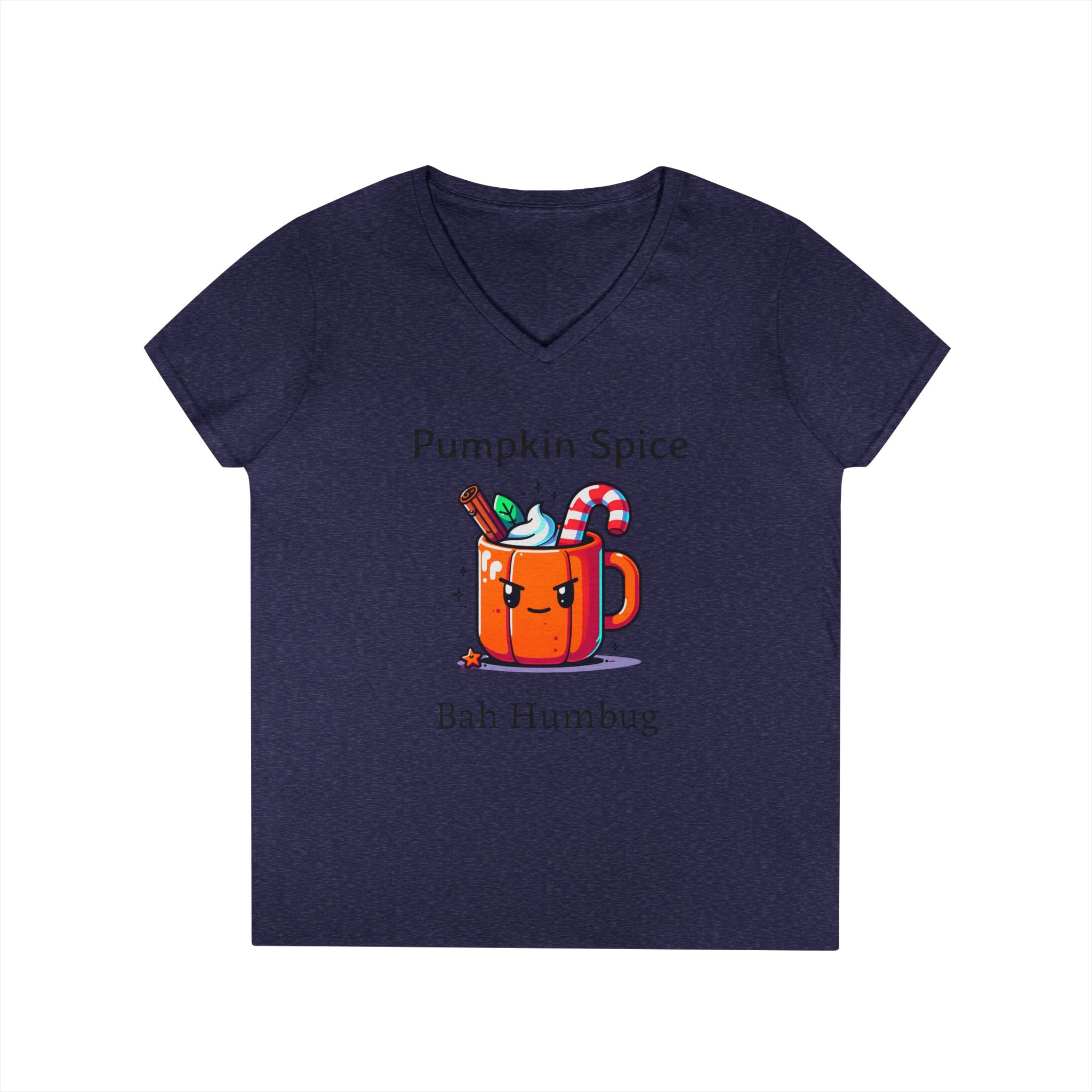 V-Neck T-Shirt Halloween Mug with Pumpkin Spice Bah Humbug