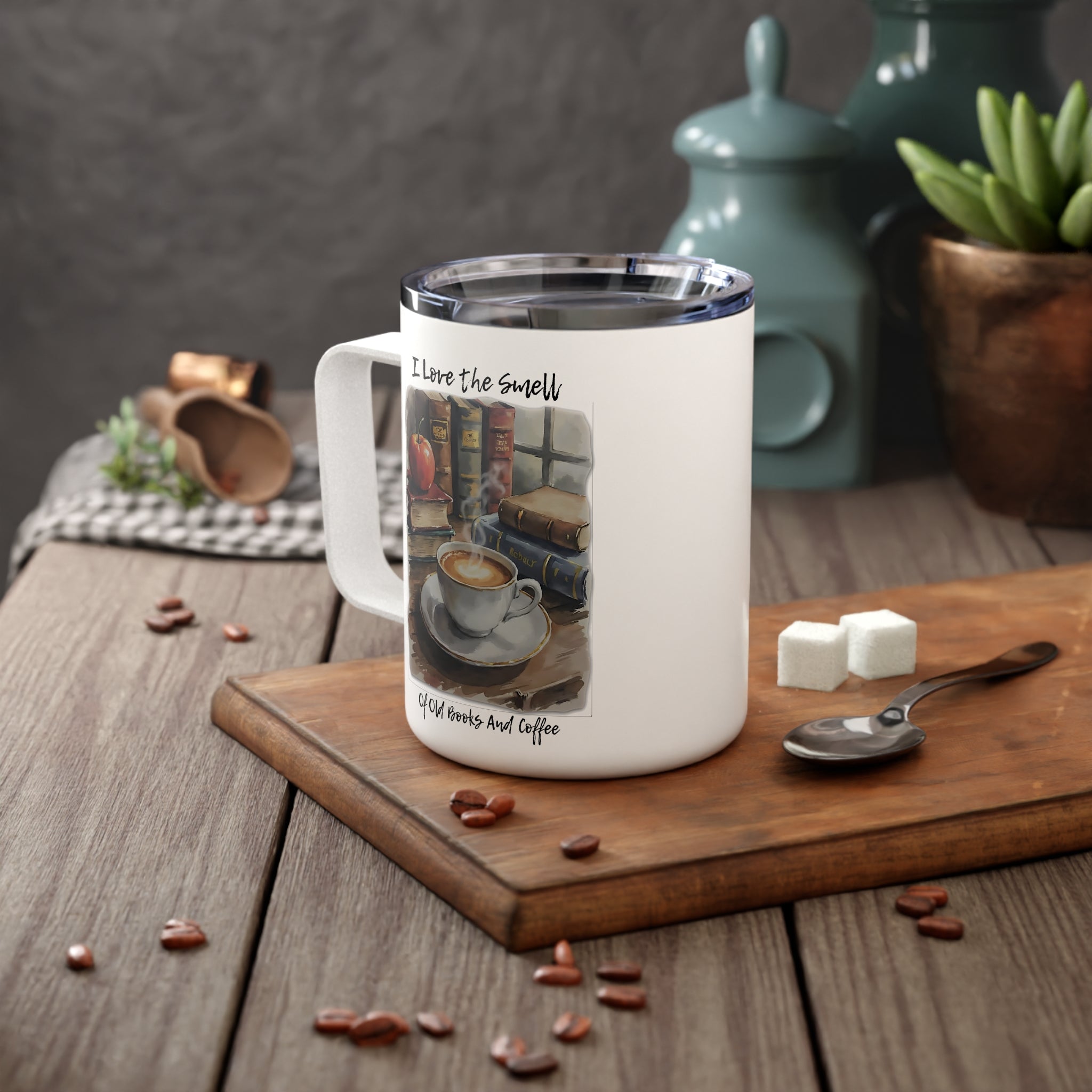 Cozy Insulated Coffee Mug, Book Lovers Gift, Kitchen Decor, Reading Accessories, Hot Beverage Holder, Personalized Coffee Cup