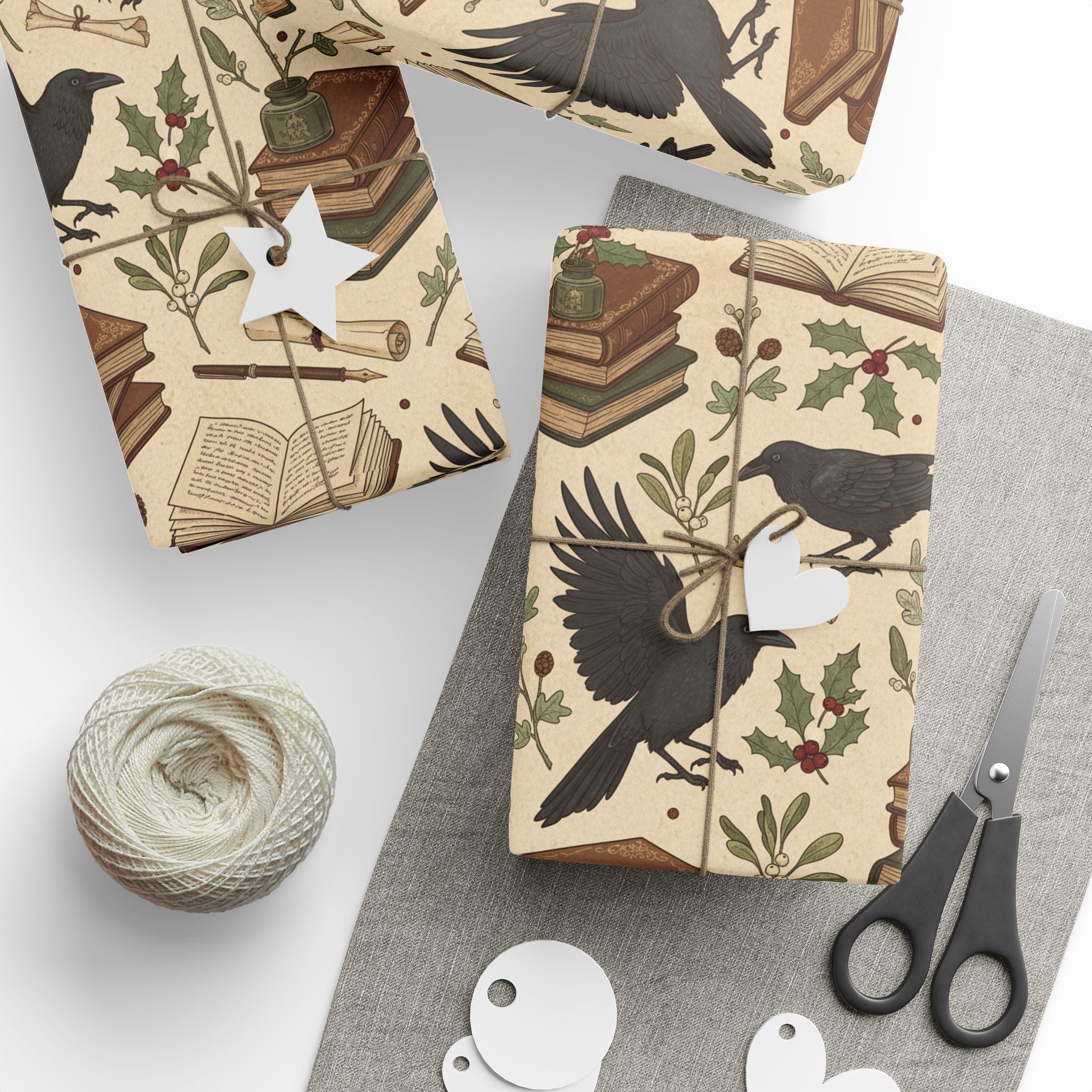 Bookish Raven Wrapping Paper — Literary Holiday Gift Wrap-Dark Academia