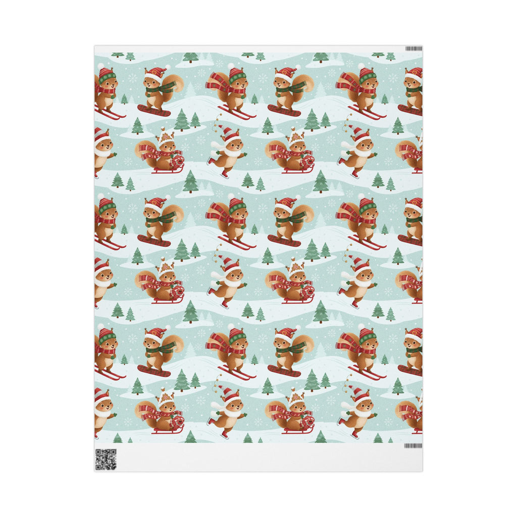 Christmas Squirrel Wrapping Paper - Cute Holiday Gift Wrap with Sledding Squirrels