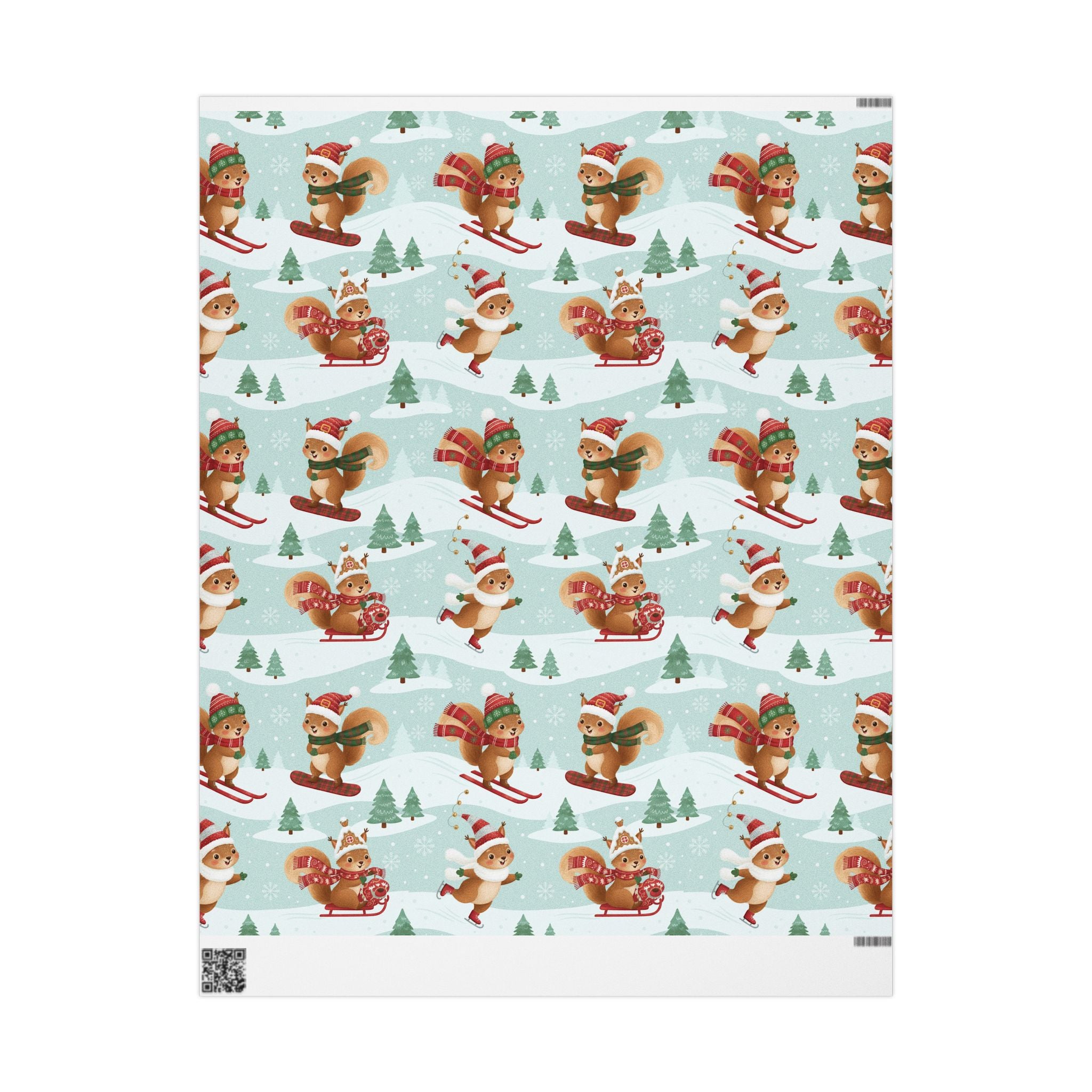 Christmas Squirrel Wrapping Paper - Cute Holiday Gift Wrap with Sledding Squirrels