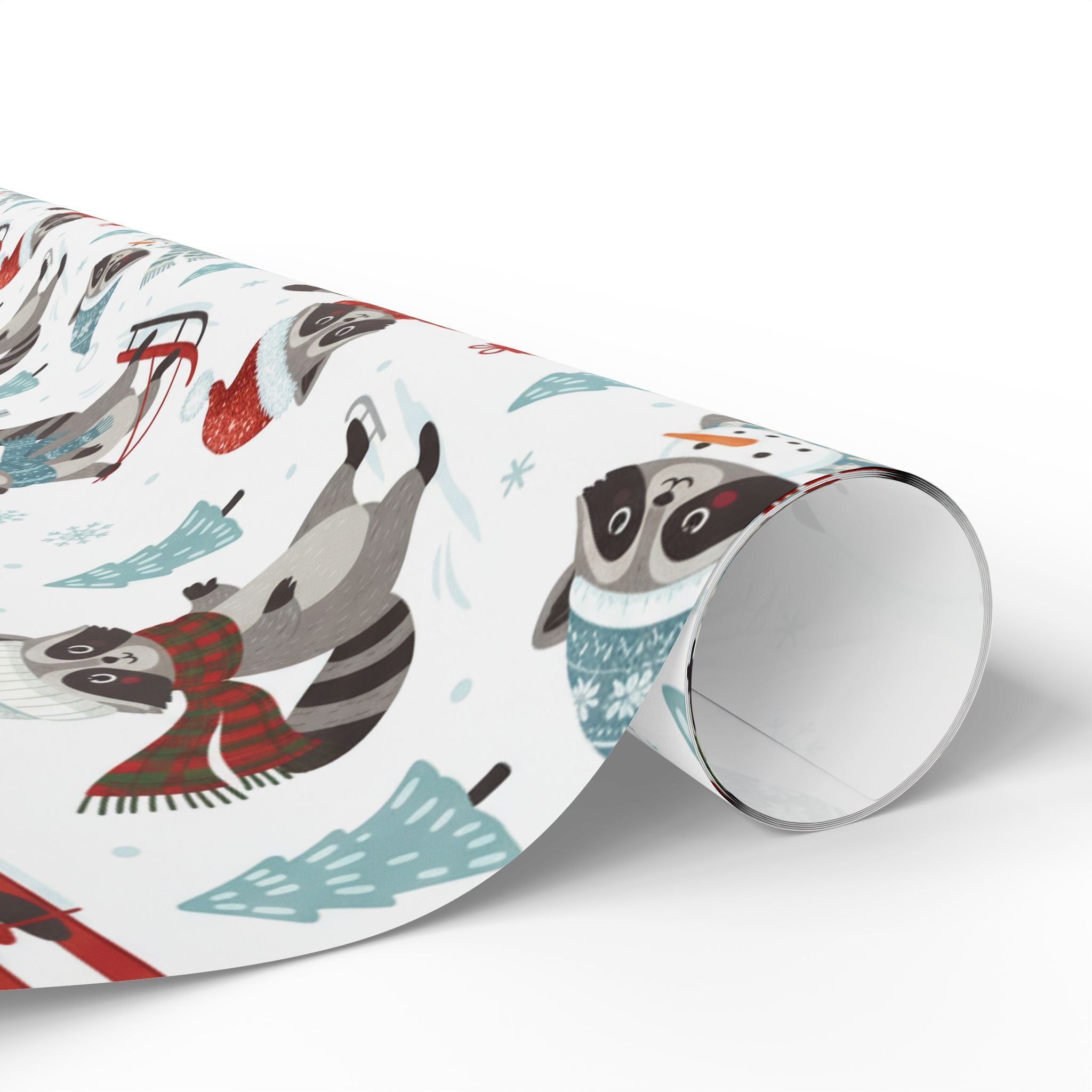 Cute Raccoon Holiday Wrapping Paper — Winter Snowforest Gift Wrap