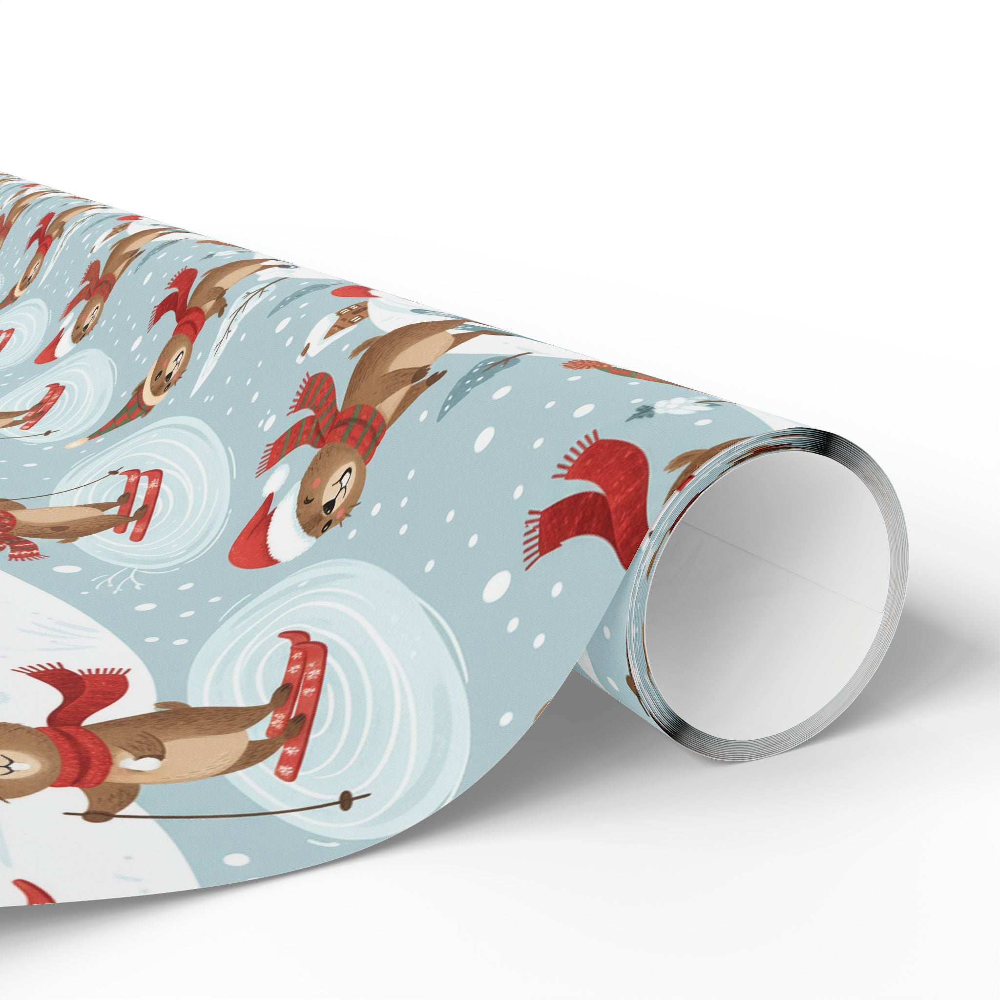 Christmas Sloth Wrapping Paper Roll — Cute Winter Sloths on Light Blue Holiday Gift Wrap