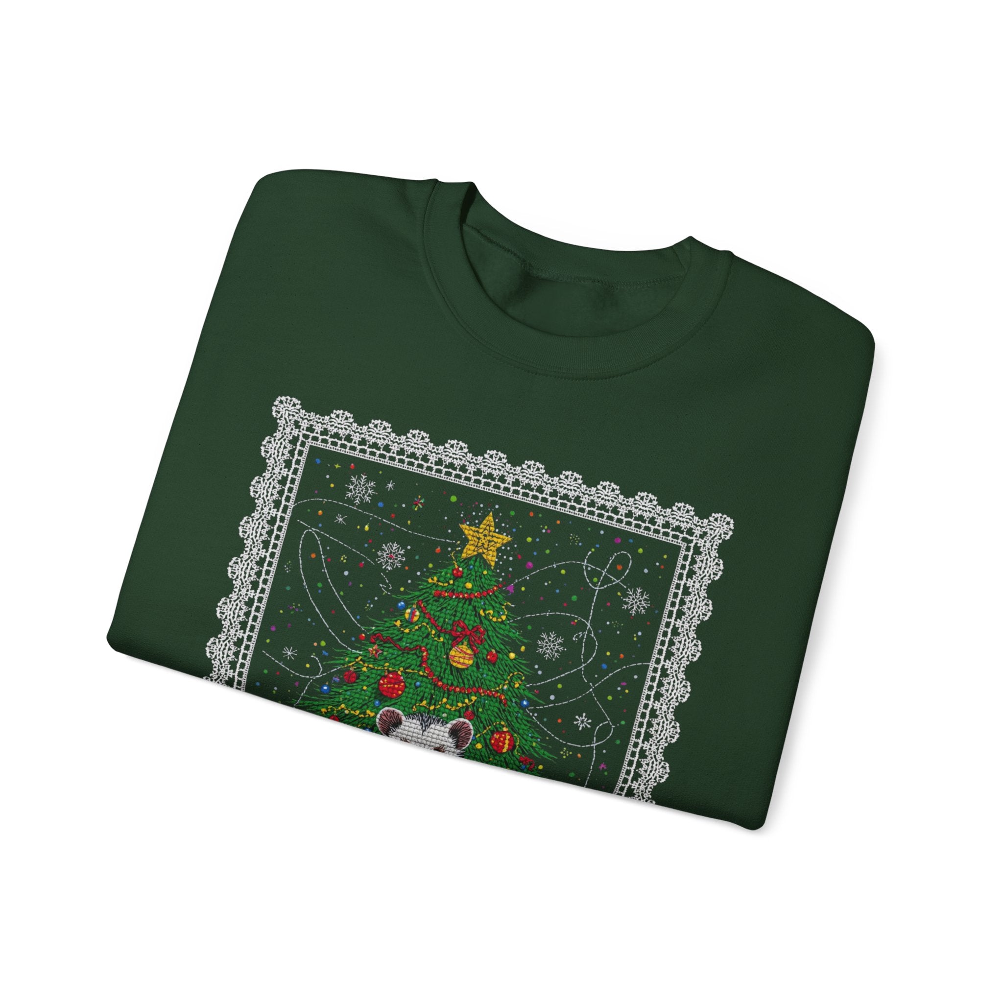 Christmas Tree & Possum Crewneck Sweatshirt – Cute Holiday Ugly Sweater Design