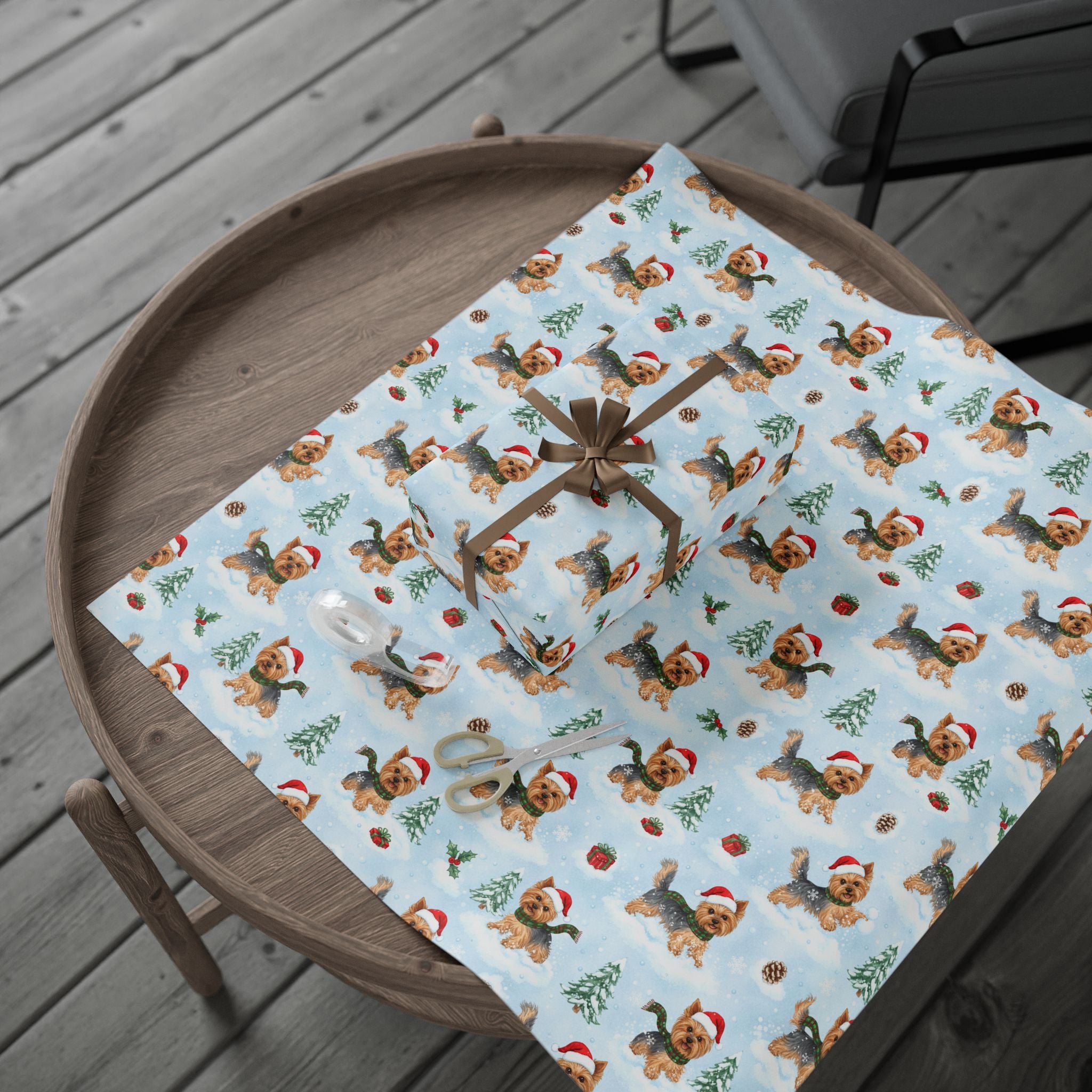 Christmas Yorkie Wrapping Paper Roll — Cute Yorkie in Santa Hat Holiday Gift Wrap