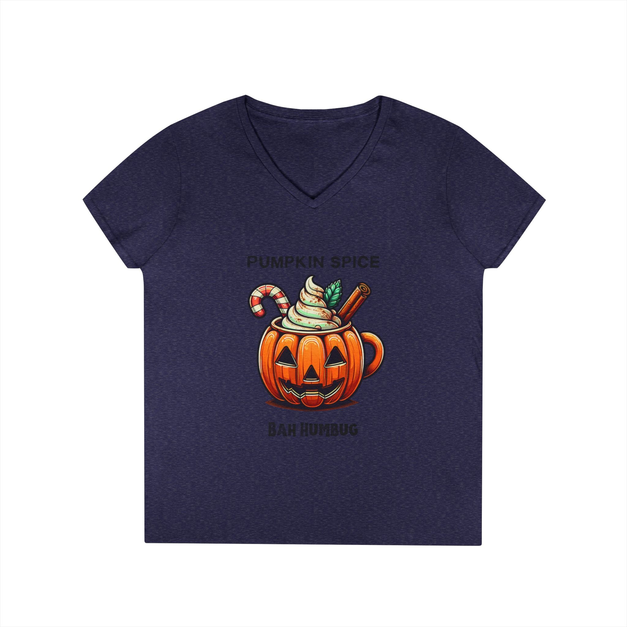 V-Neck T-Shirt Halloween Mug with Pumpkin Spice Bah Humbug