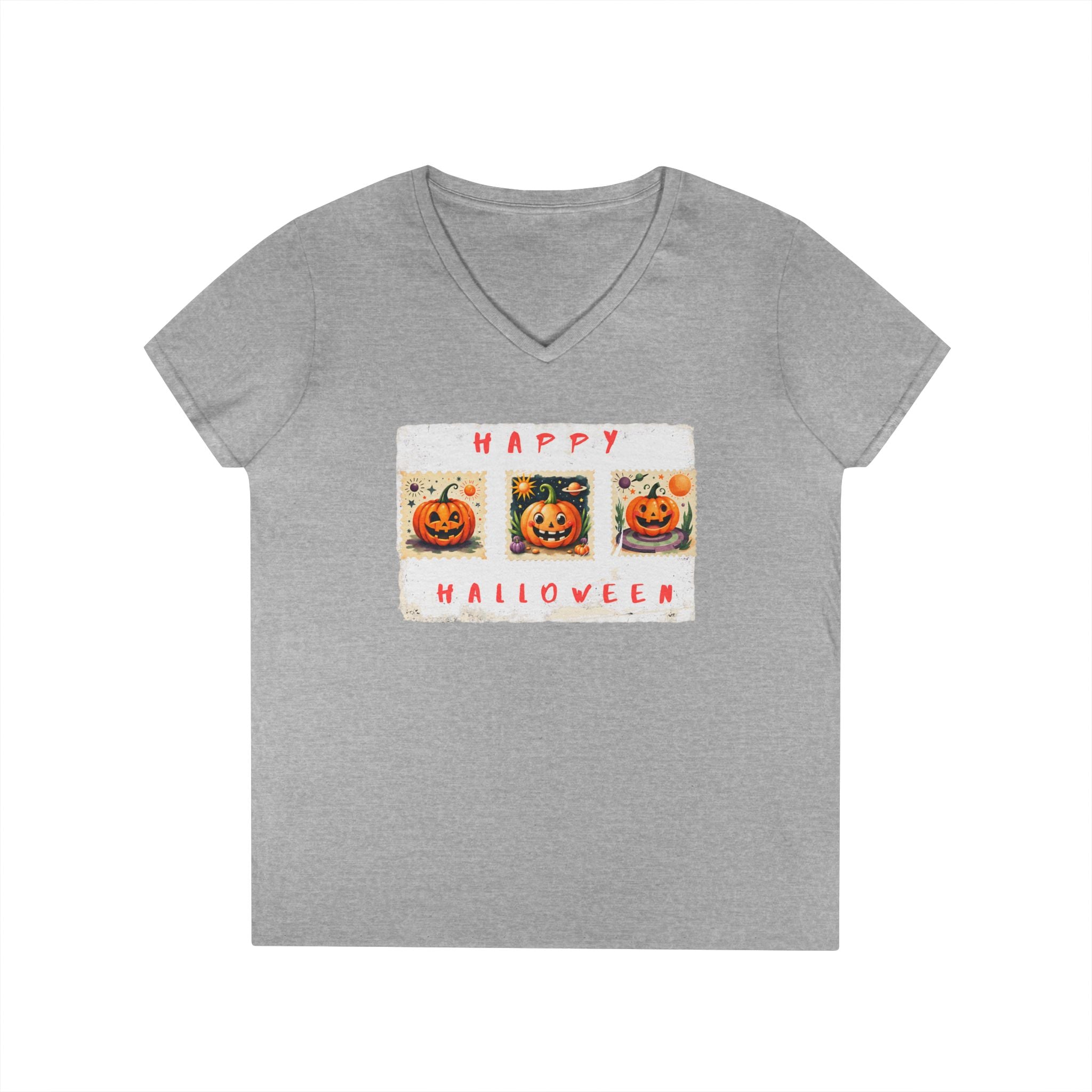Halloween V-Neck T-Shirt, Fun Fall Fashion, Pumpkin Tee, Spooky Season Apparel, Cute Casual Halloween Shirt