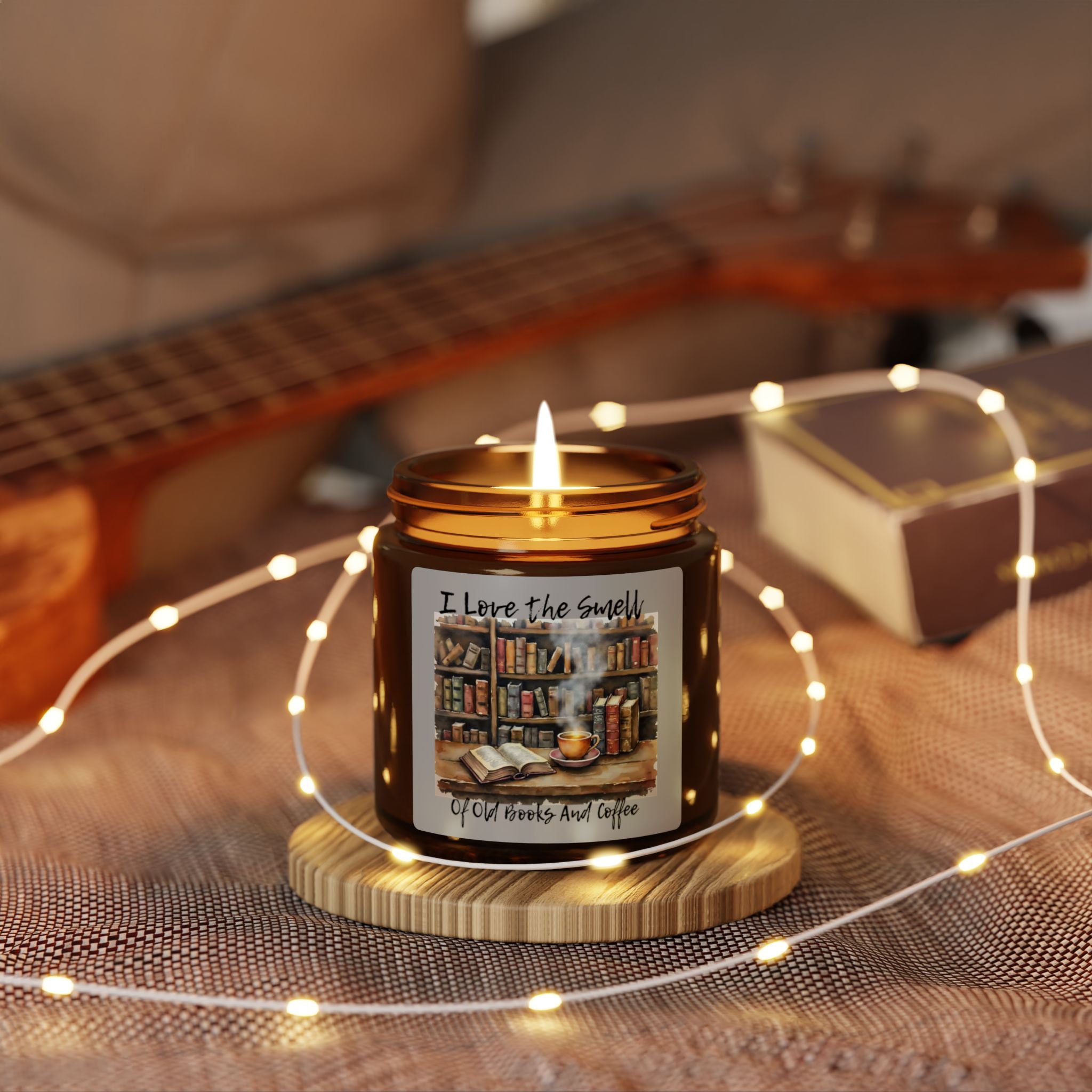 Soy Candle: Cozy Reading Candle, Gifts for Book Lovers, Old Books and Coffee Scent