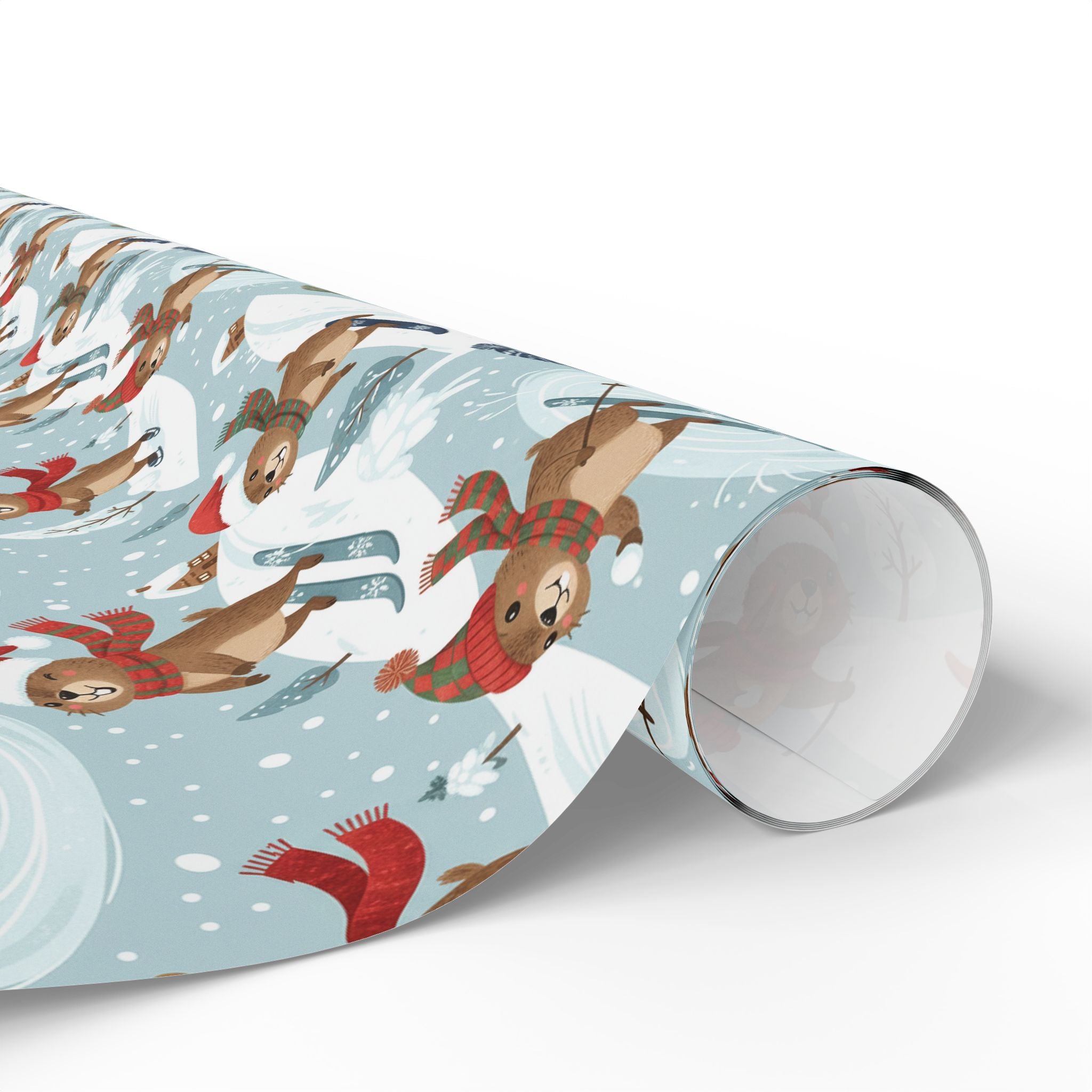 Christmas Sloth Wrapping Paper Roll — Cute Winter Sloths on Light Blue Holiday Gift Wrap